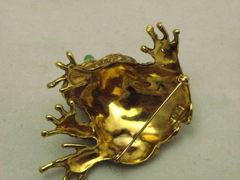E. Pearl Emerald Gold Frog Brooch