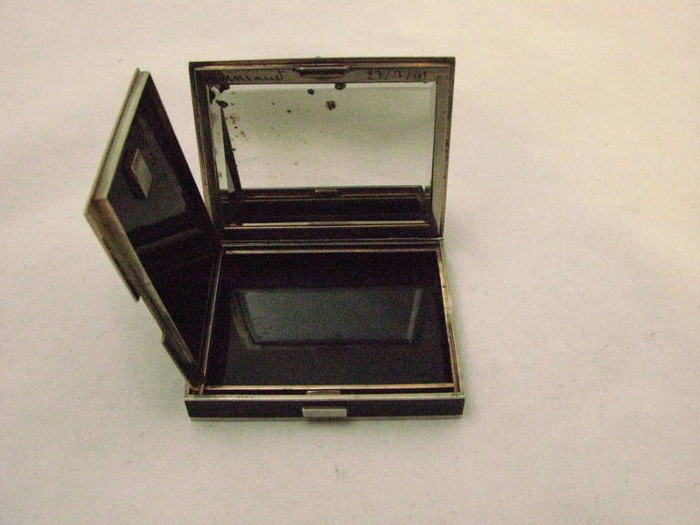 Women's or Men's Art Deco Enamel Ruby Diamond Silver Compact/Box For Sale
