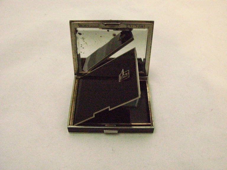 Art Deco Enamel Ruby Diamond Silver Compact/Box For Sale 1