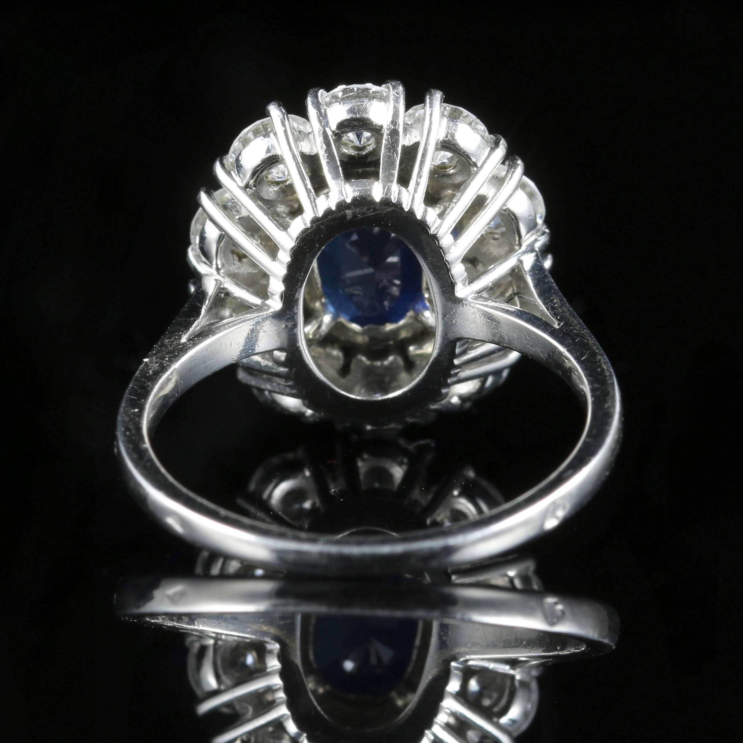 Antique Edwardian 3.00 Carat Natural Sapphire Diamond French Engagement Ring In Excellent Condition For Sale In Lancaster, Lancashire