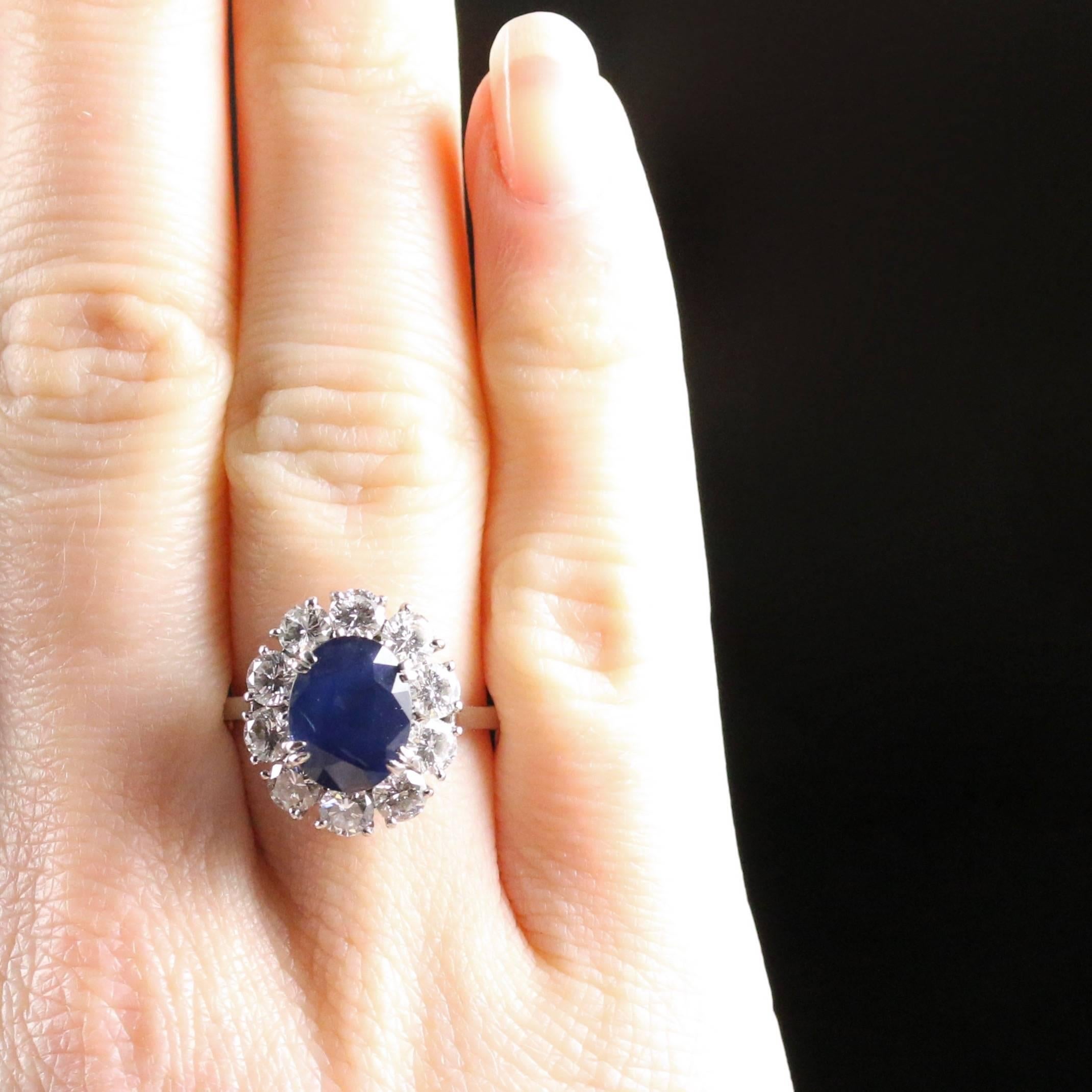 Antique Edwardian 3.00 Carat Natural Sapphire Diamond French Engagement Ring For Sale 1
