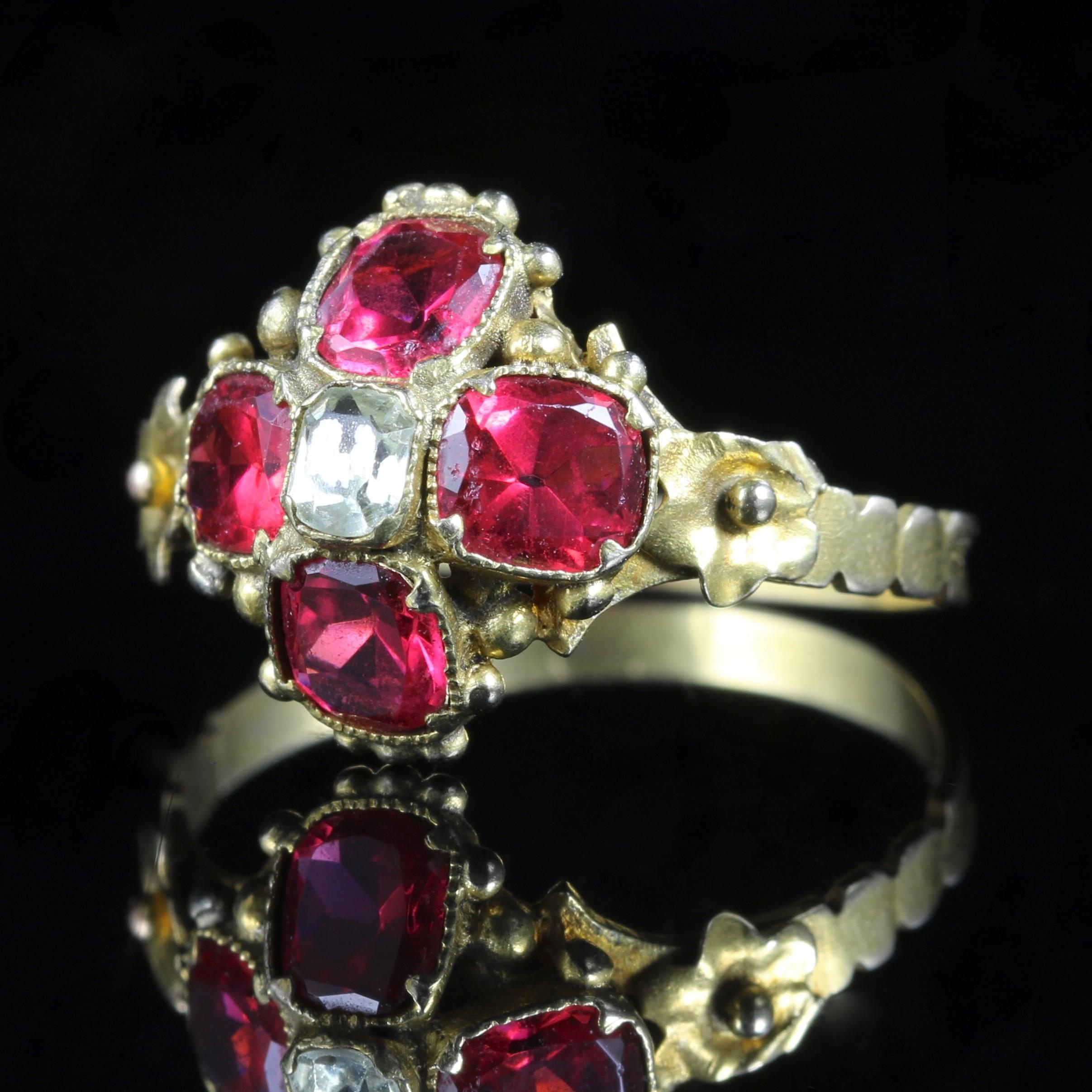 Antique Georgian Pink Paste Gemstone Aquamarine Gold Ring In Good Condition In Lancaster, Lancashire