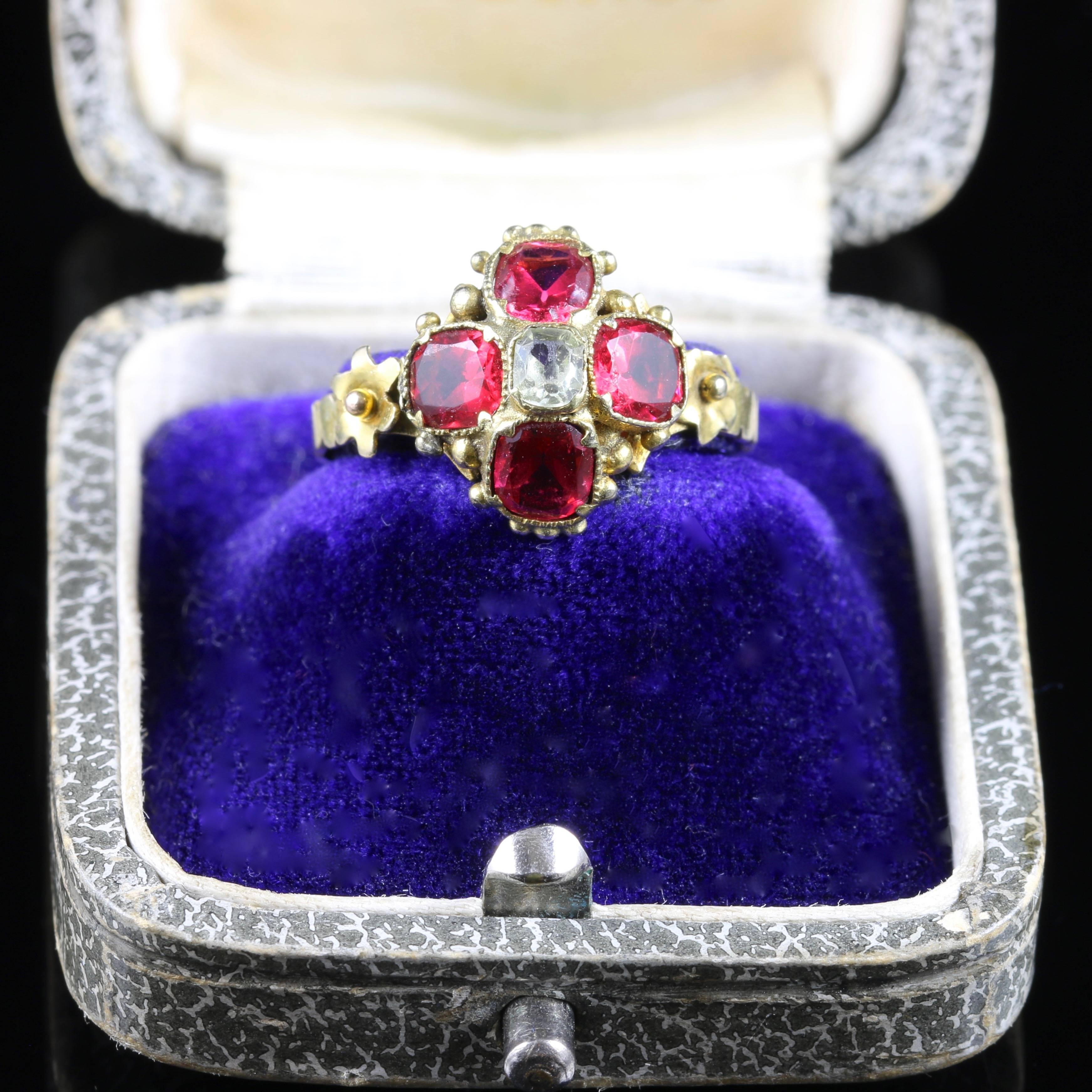 Women's or Men's Antique Georgian Pink Paste Gemstone Aquamarine Gold Ring