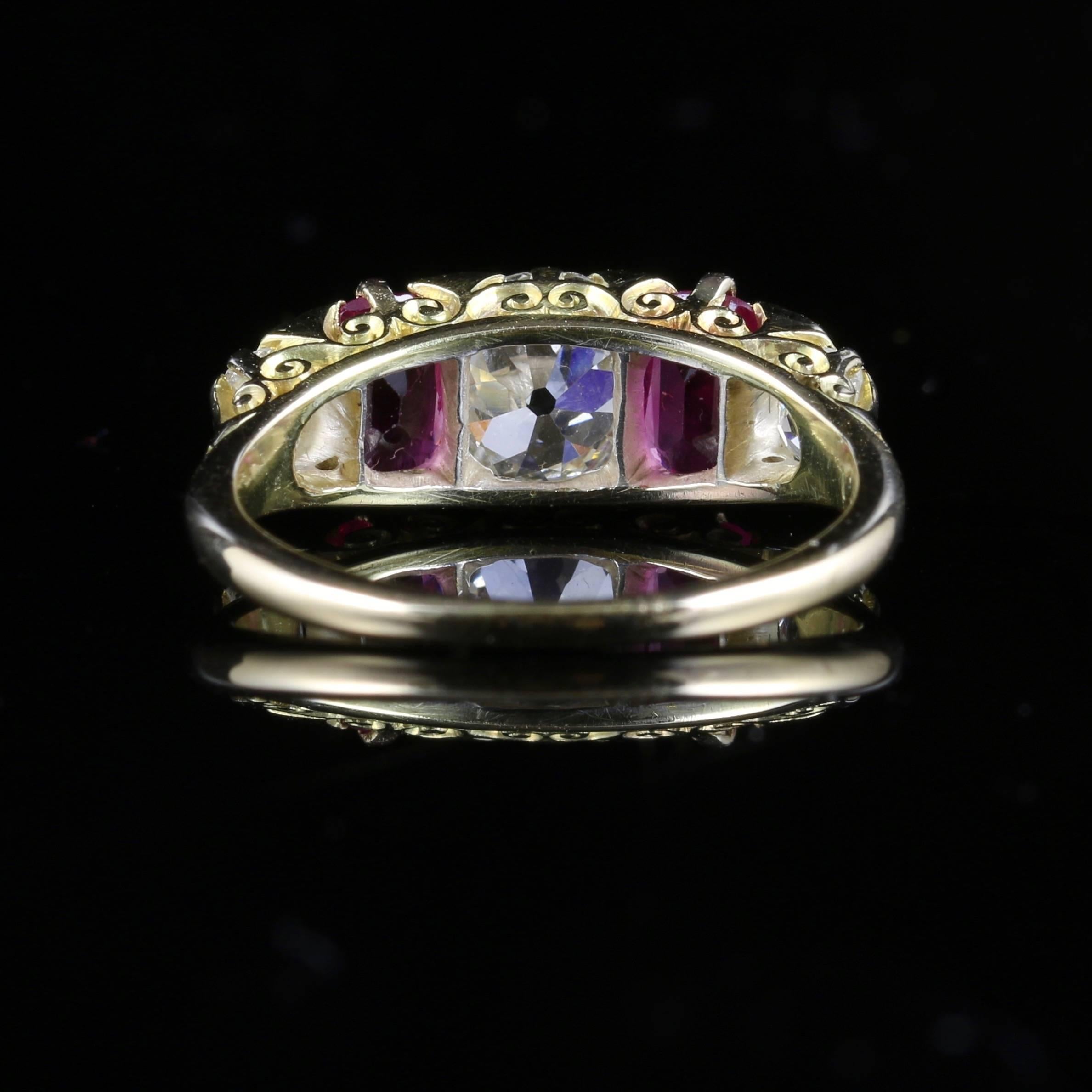 Women's or Men's Antique Victorian Diamond Ruby Gold Ring, circa 1880