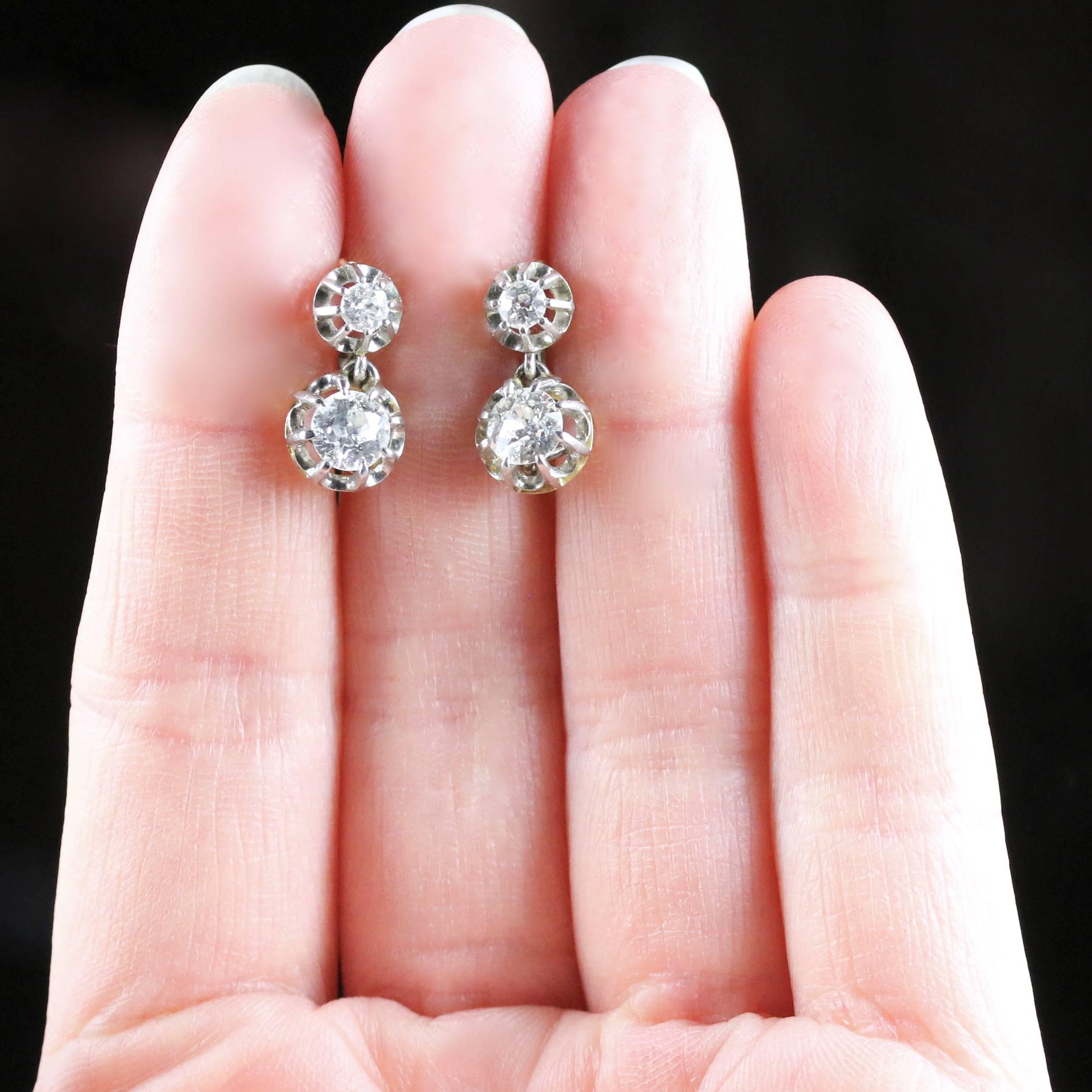 Antique Victorian French 1.66 Carat Old Cut Diamond Gold Double Drop Earrings 2