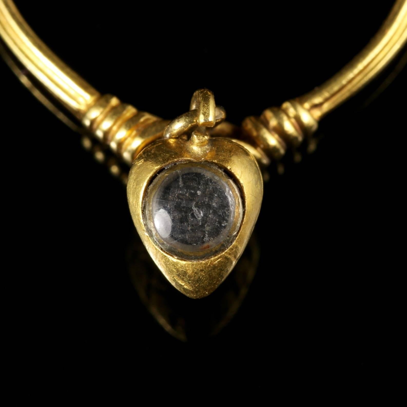 Georgian Gold Heart Dropper Ring Turquoise in a Heart Box, circa 1780 3