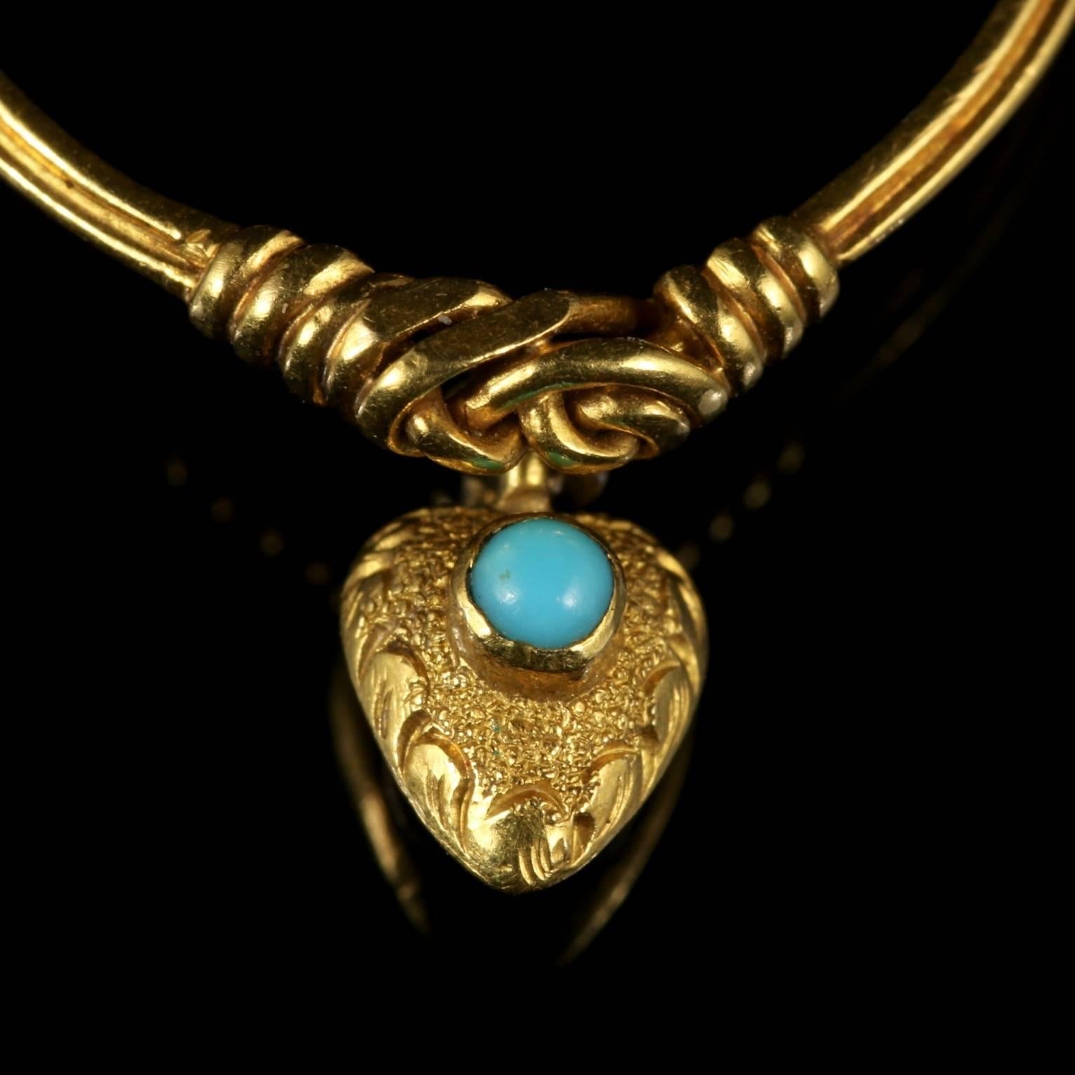 Georgian Gold Heart Dropper Ring Turquoise in a Heart Box, circa 1780 2