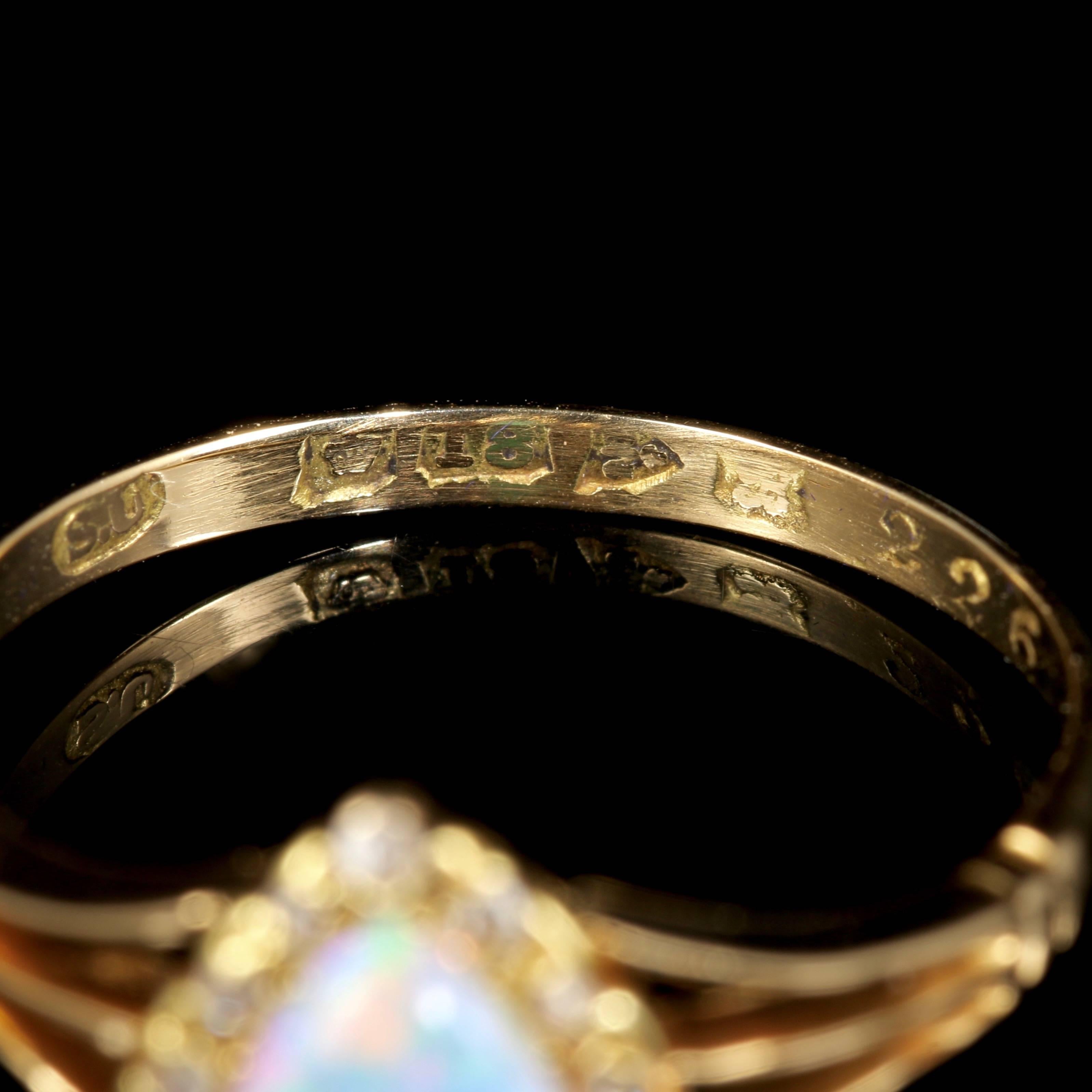 Antique Edwardian Opal Diamond Heart Ring 18 Carat in Original Heart Box, 1908 2