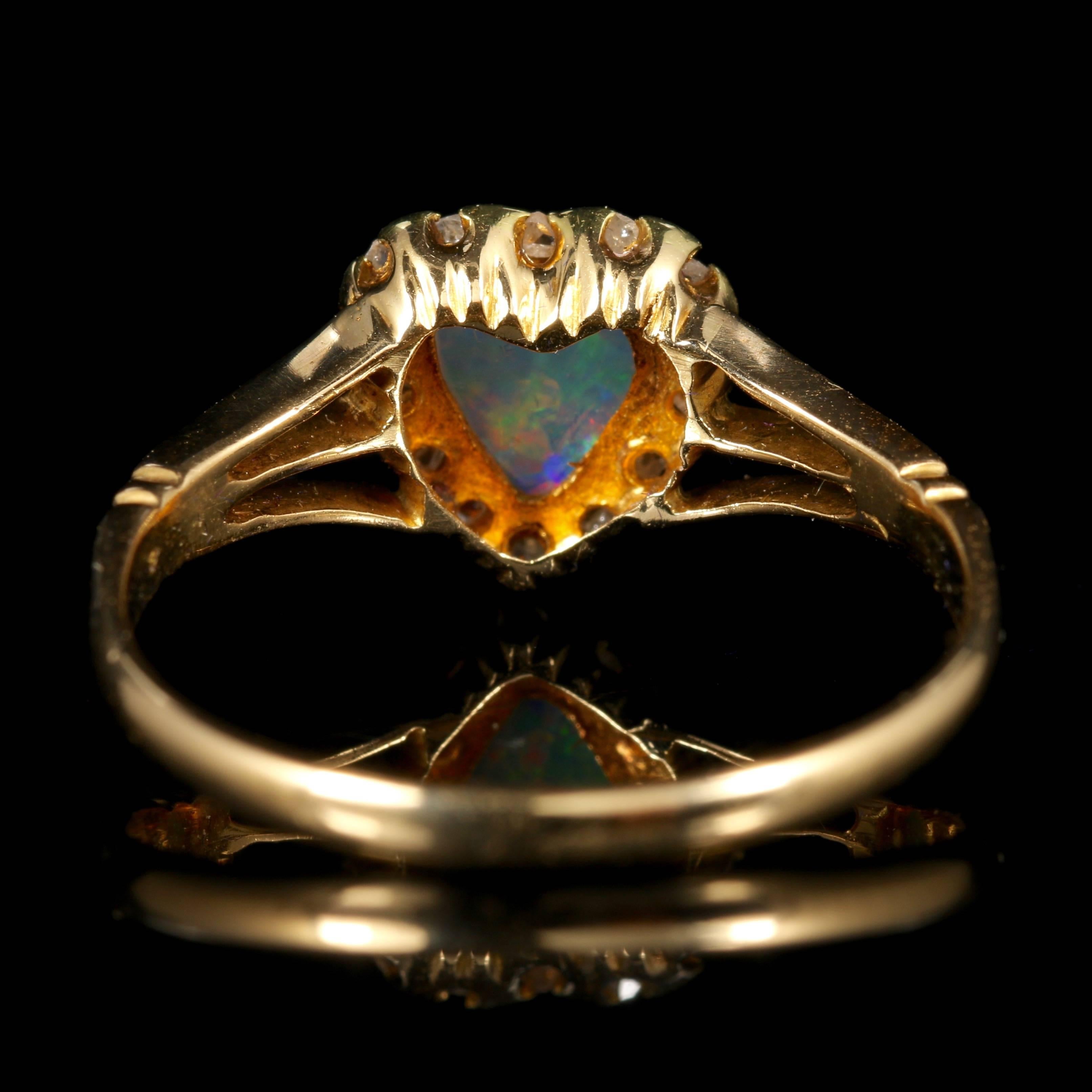 Women's Antique Edwardian Opal Diamond Heart Ring 18 Carat in Original Heart Box, 1908
