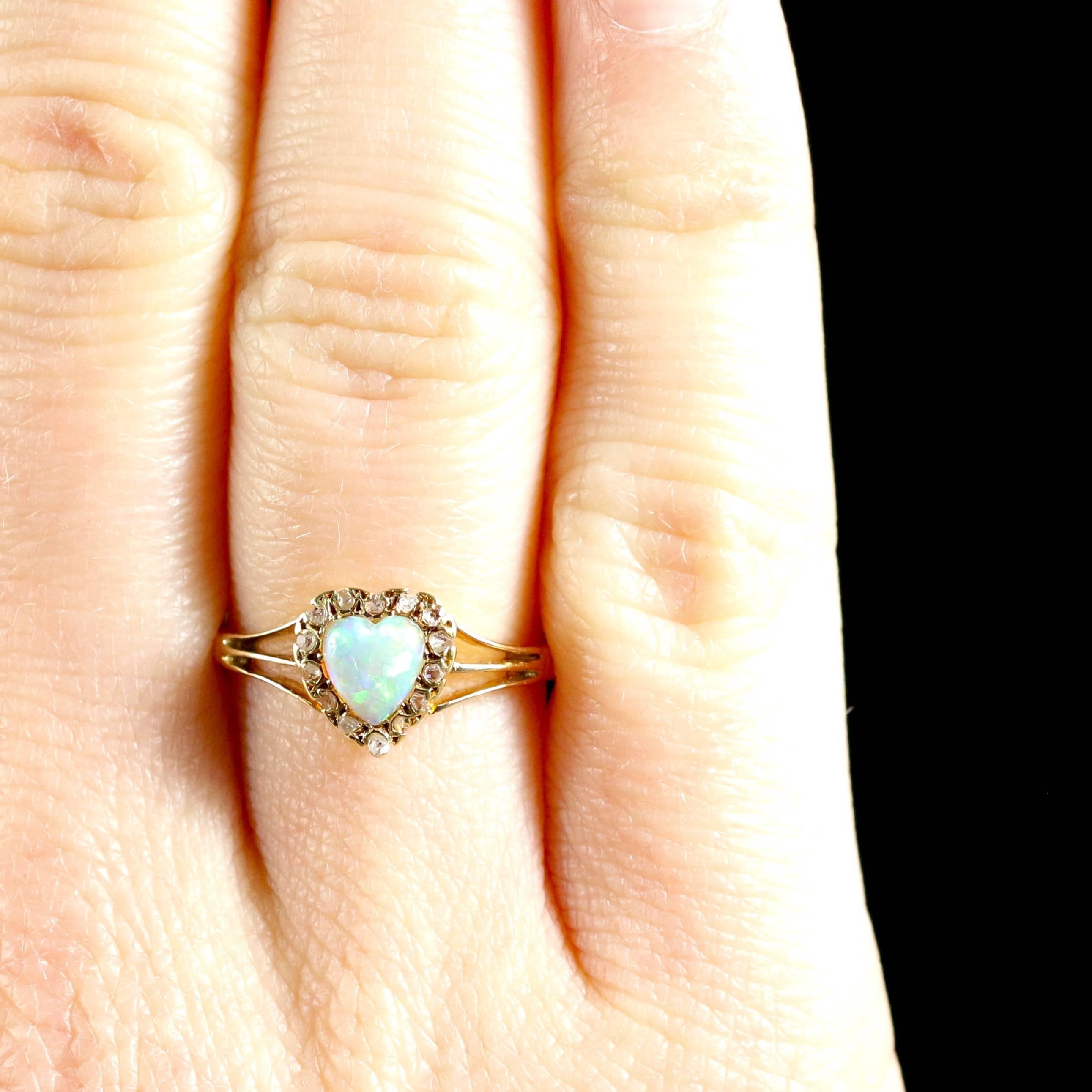 Antique Edwardian Opal Diamond Heart Ring 18 Carat in Original Heart Box, 1908 5