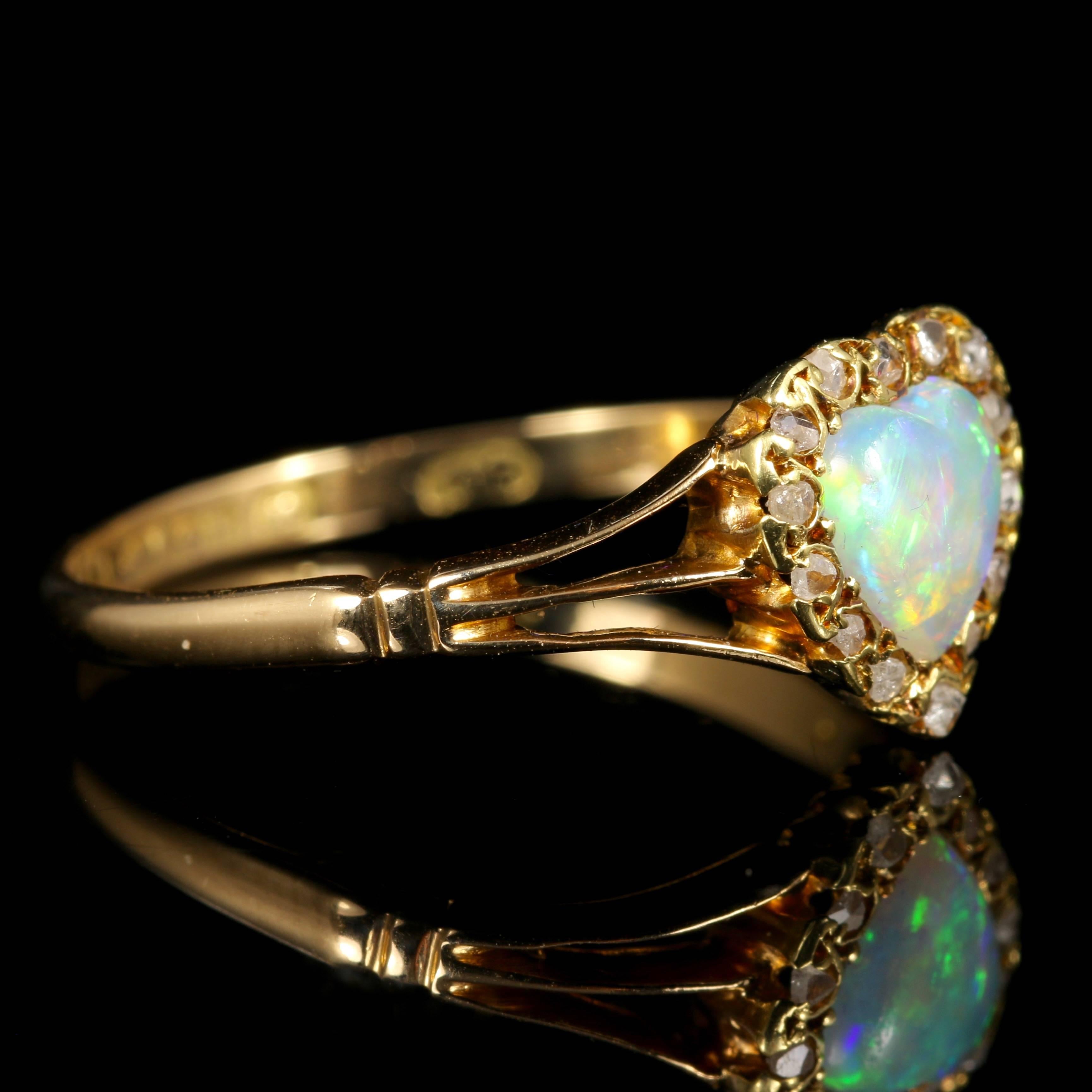 Antique Edwardian Opal Diamond Heart Ring 18 Carat in Original Heart Box, 1908 1