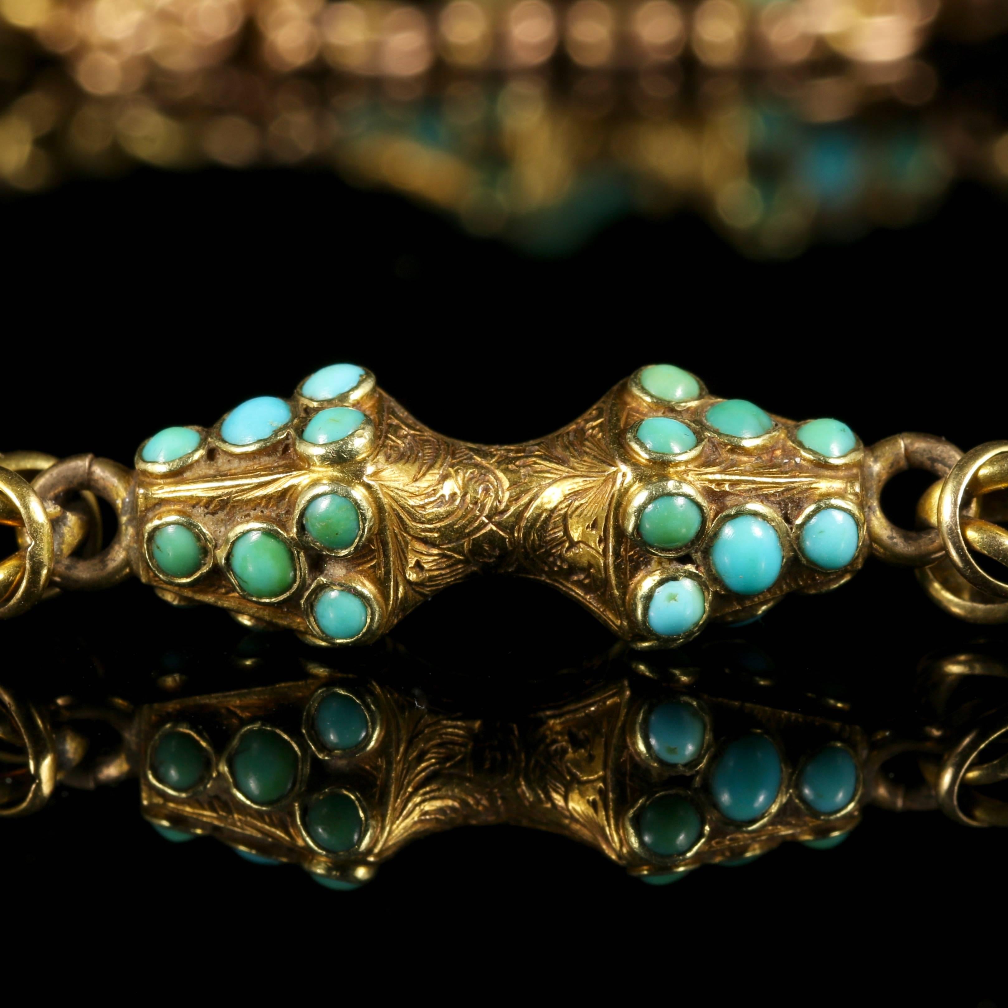 Antique Georgian Turquoise 18 Carat Gold Bracelet Boxed with Locket 2