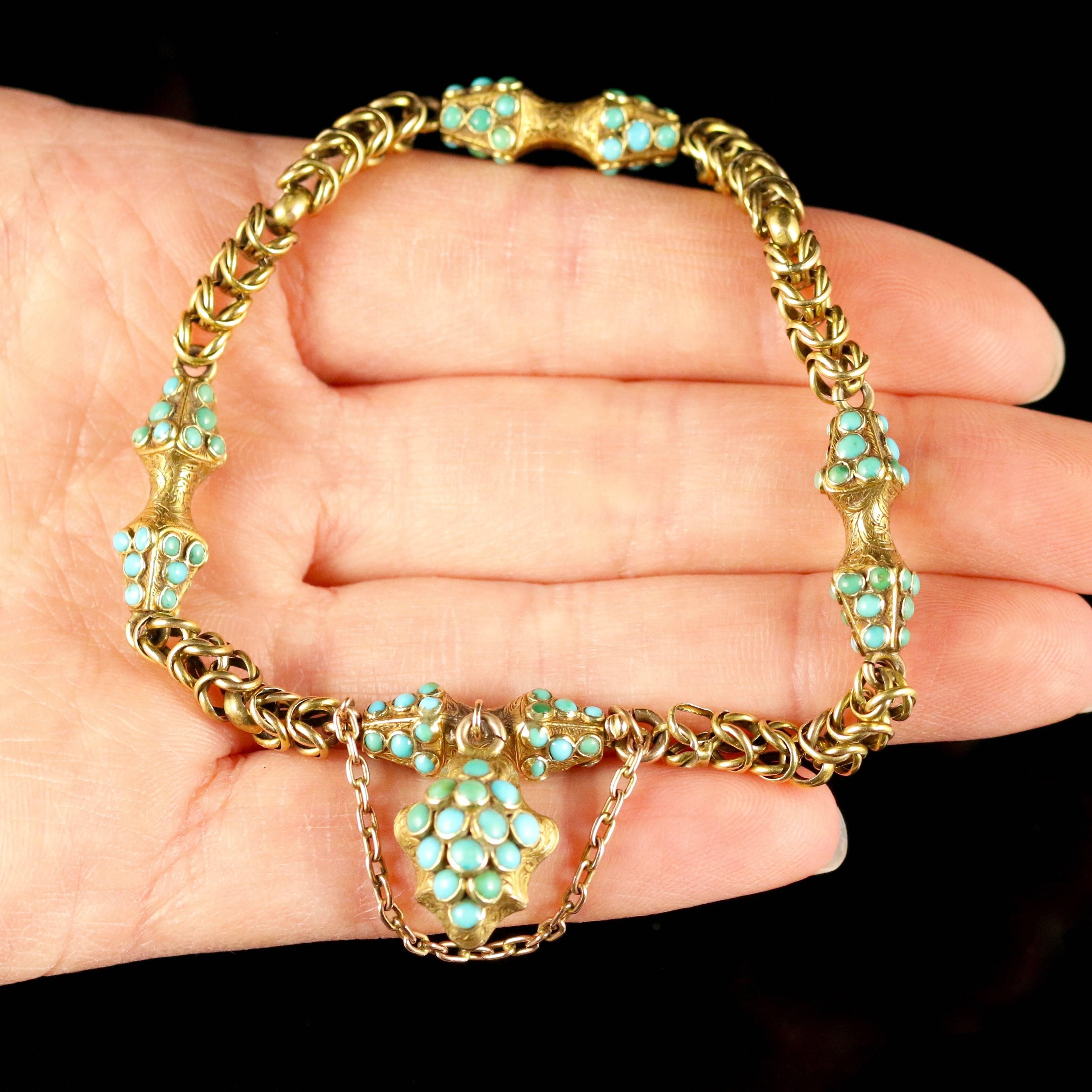 Antique Georgian Turquoise 18 Carat Gold Bracelet Boxed with Locket 6