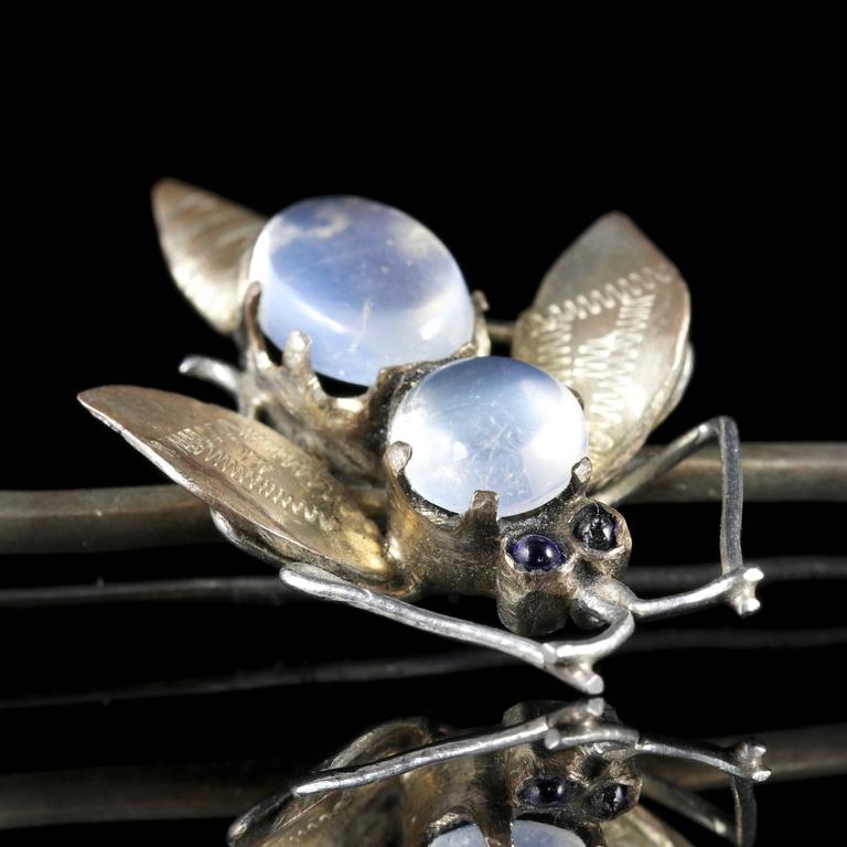 Antique Victorian Moonstone Silver Bug, circa 1900 Brooch at 1stDibs