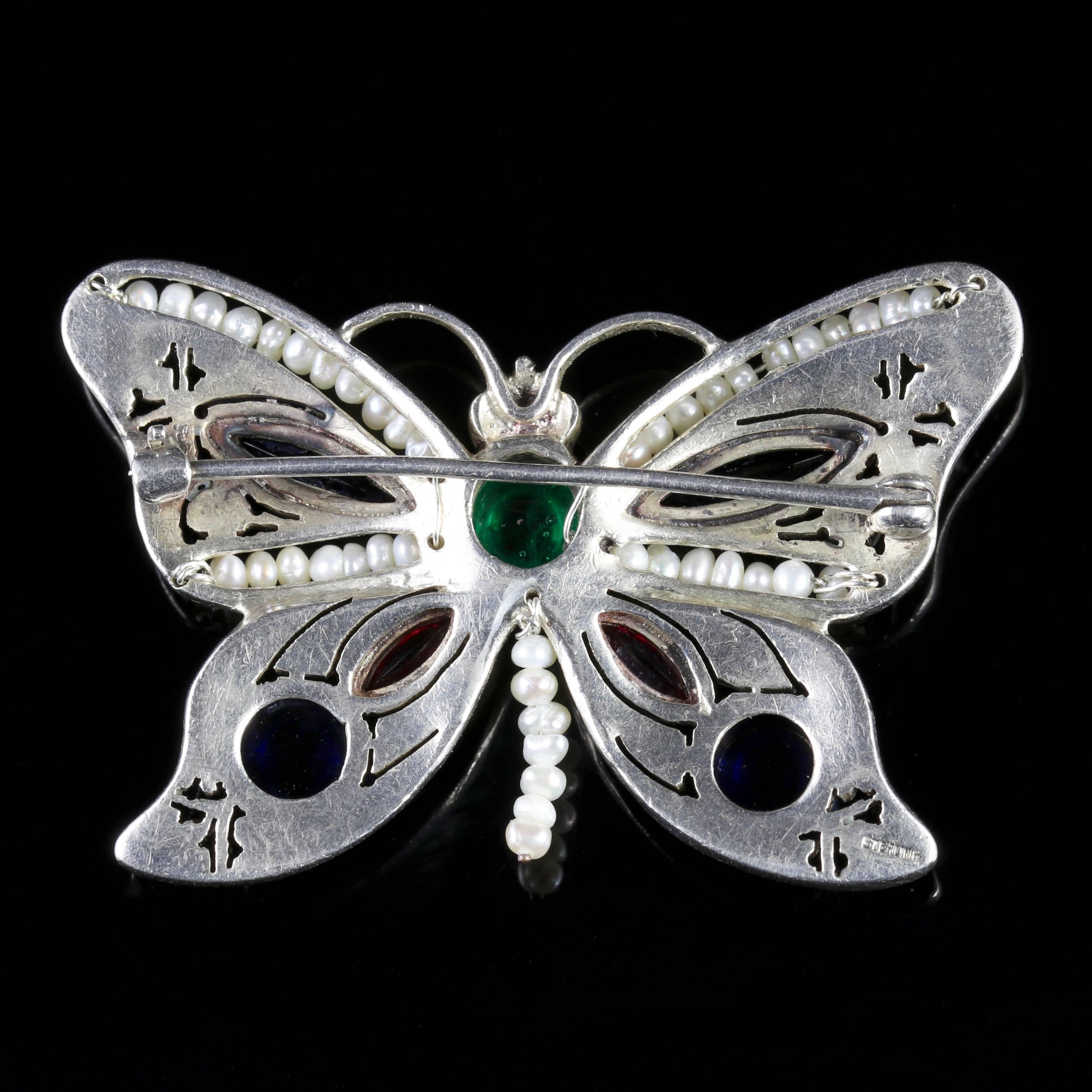 Antique Victorian Paste Silver Butterfly Brooch 4