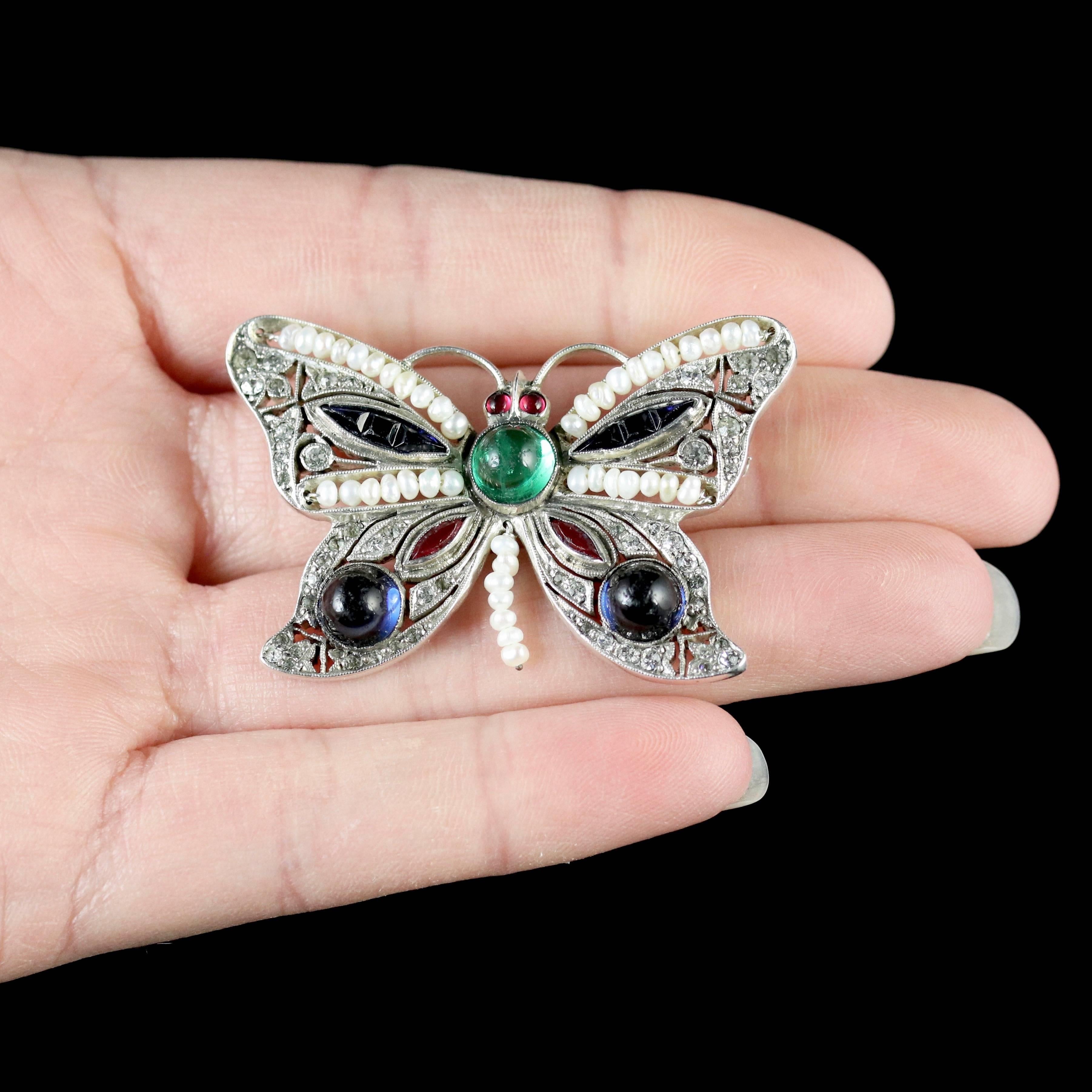 Antique Victorian Paste Silver Butterfly Brooch 6