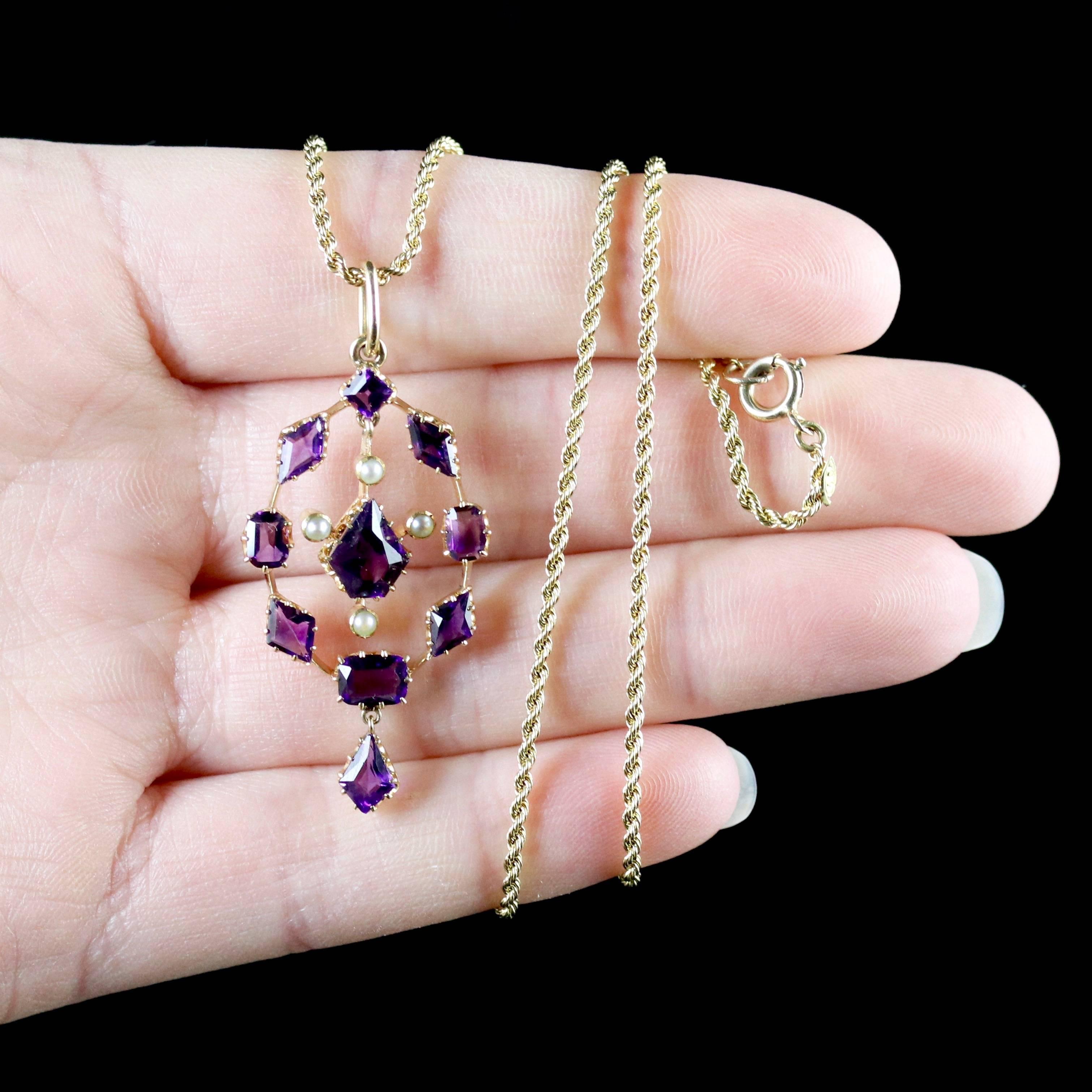 Antique Victorian Amethyst Pendant and Necklace 15 Carat Gold 6