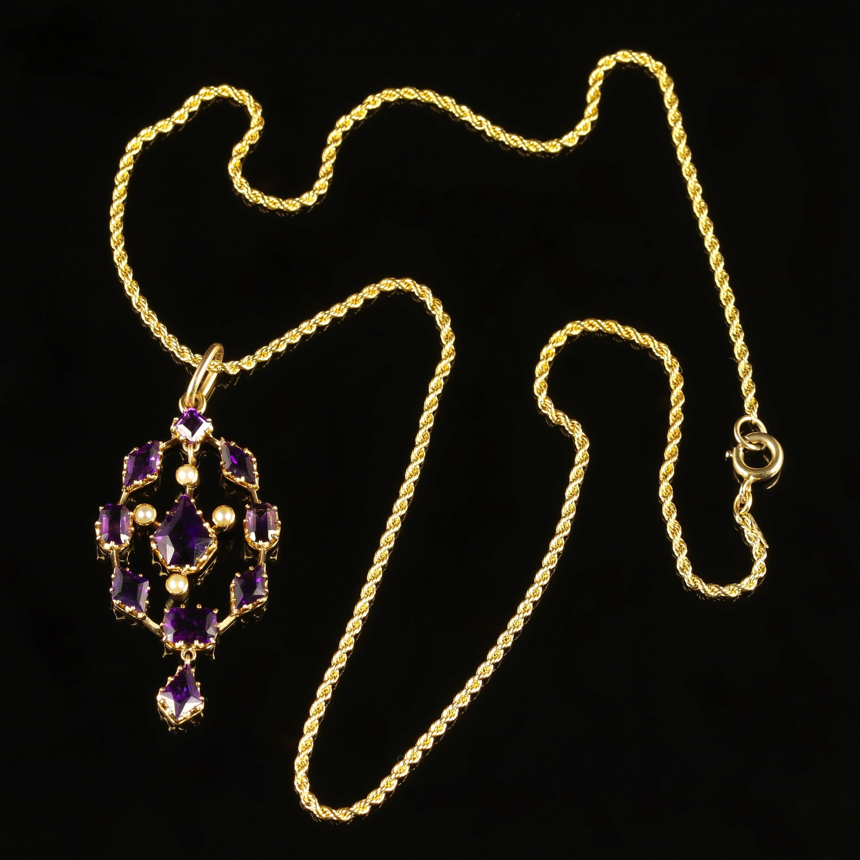 Antique Victorian Amethyst Pendant and Necklace 15 Carat Gold 1