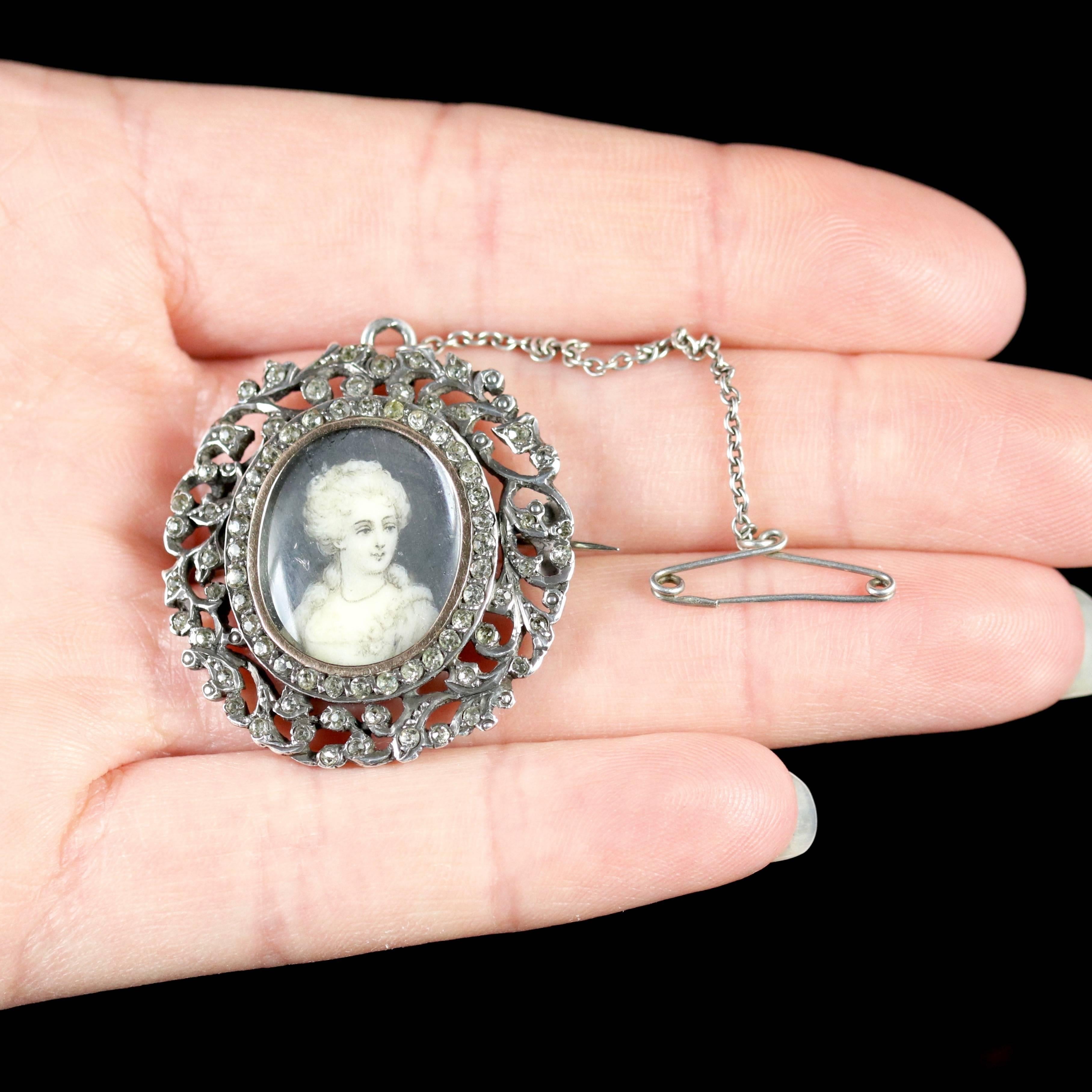 Antique Georgian Paste Stones Sterling Silver Miniature Brooch For Sale 4