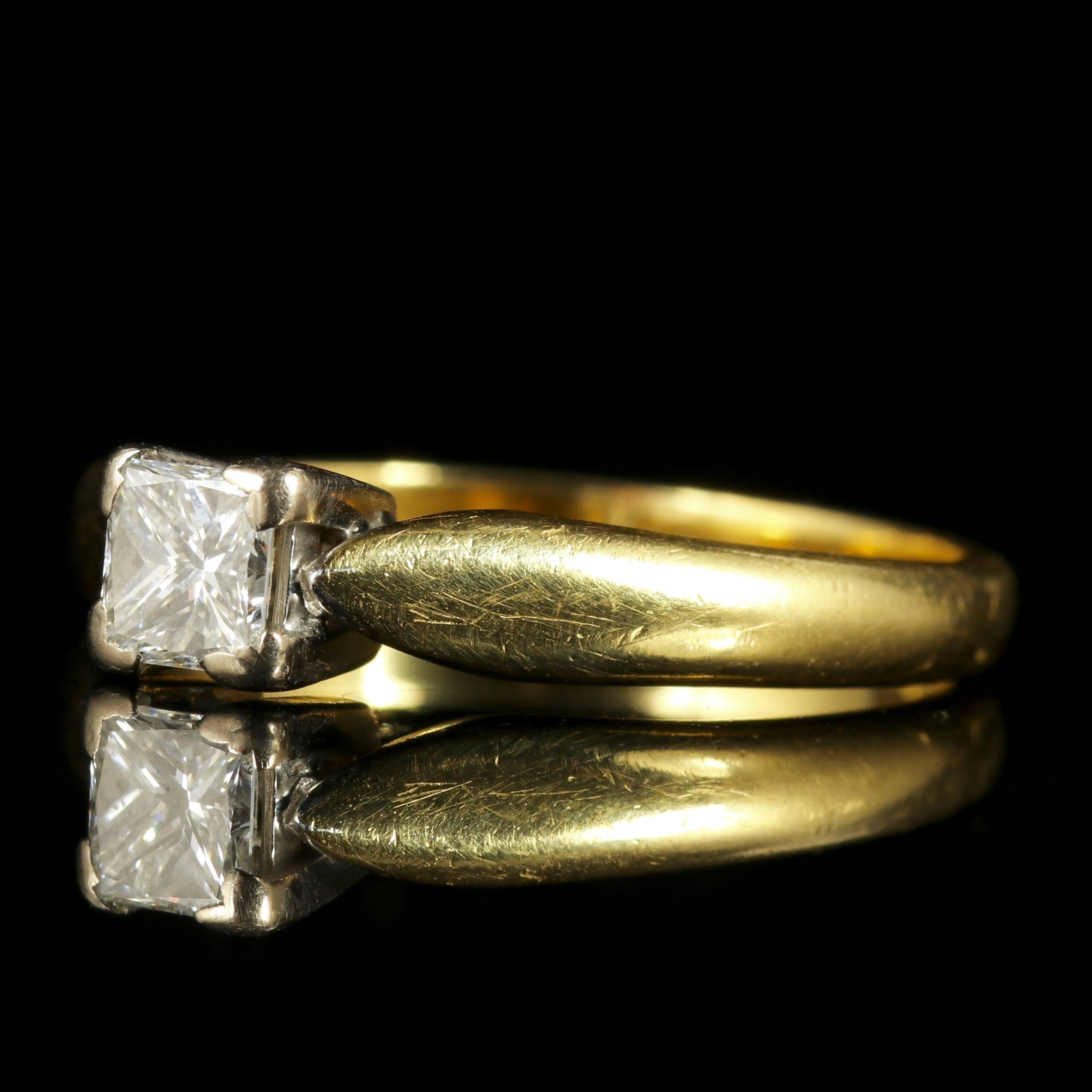 This genuine pre owned princess cut Diamond ring is dated Birmingham 1997.

The lovely ring is set in 18ct Yellow Gold and Platinum, hallmarked 18CT.

The central Diamond is 0.50ct in size and sparkles beautifully. 

The Diamond has superb clarity