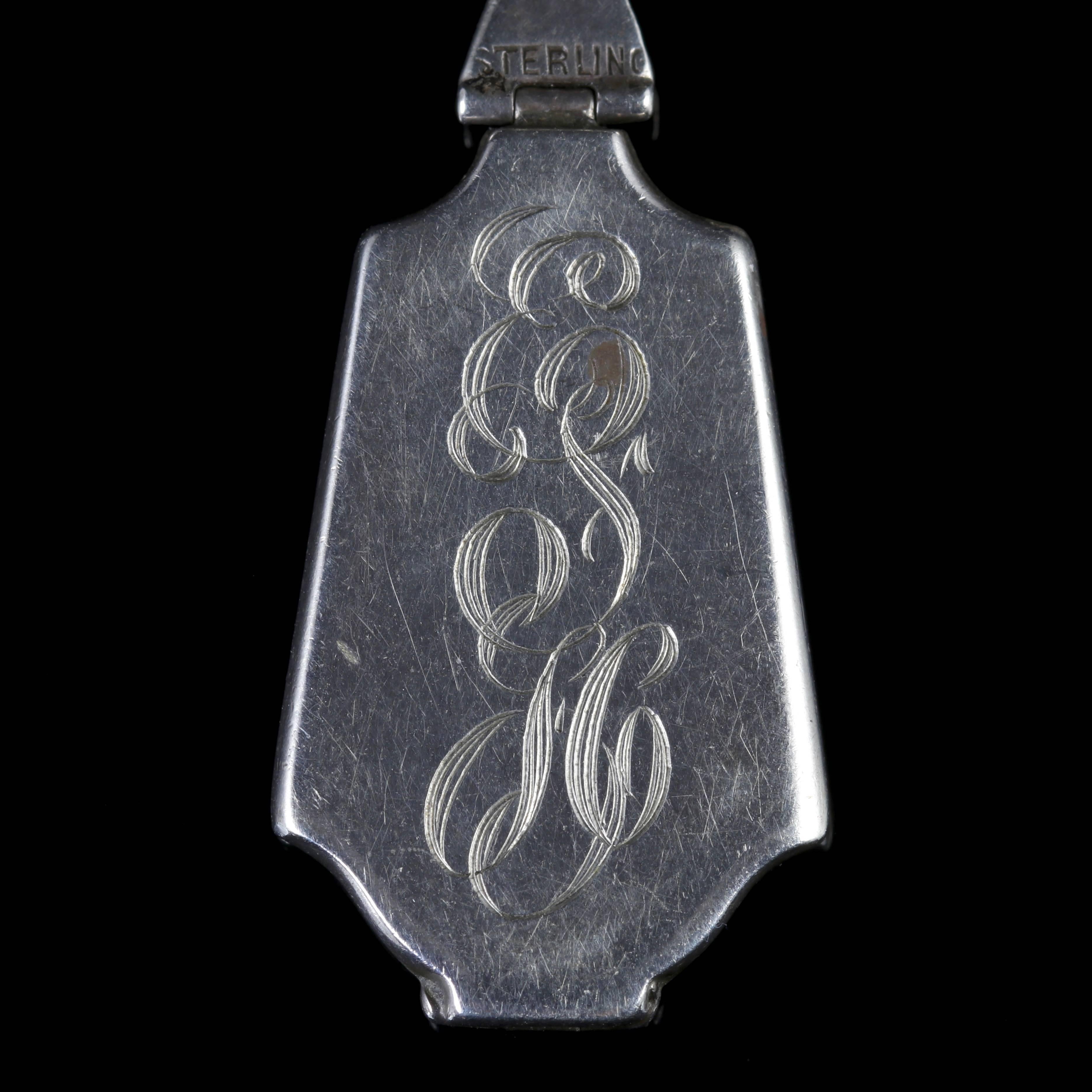 Antique Art Deco Suffragette Enamel Locket Pendant Necklace Silver 4