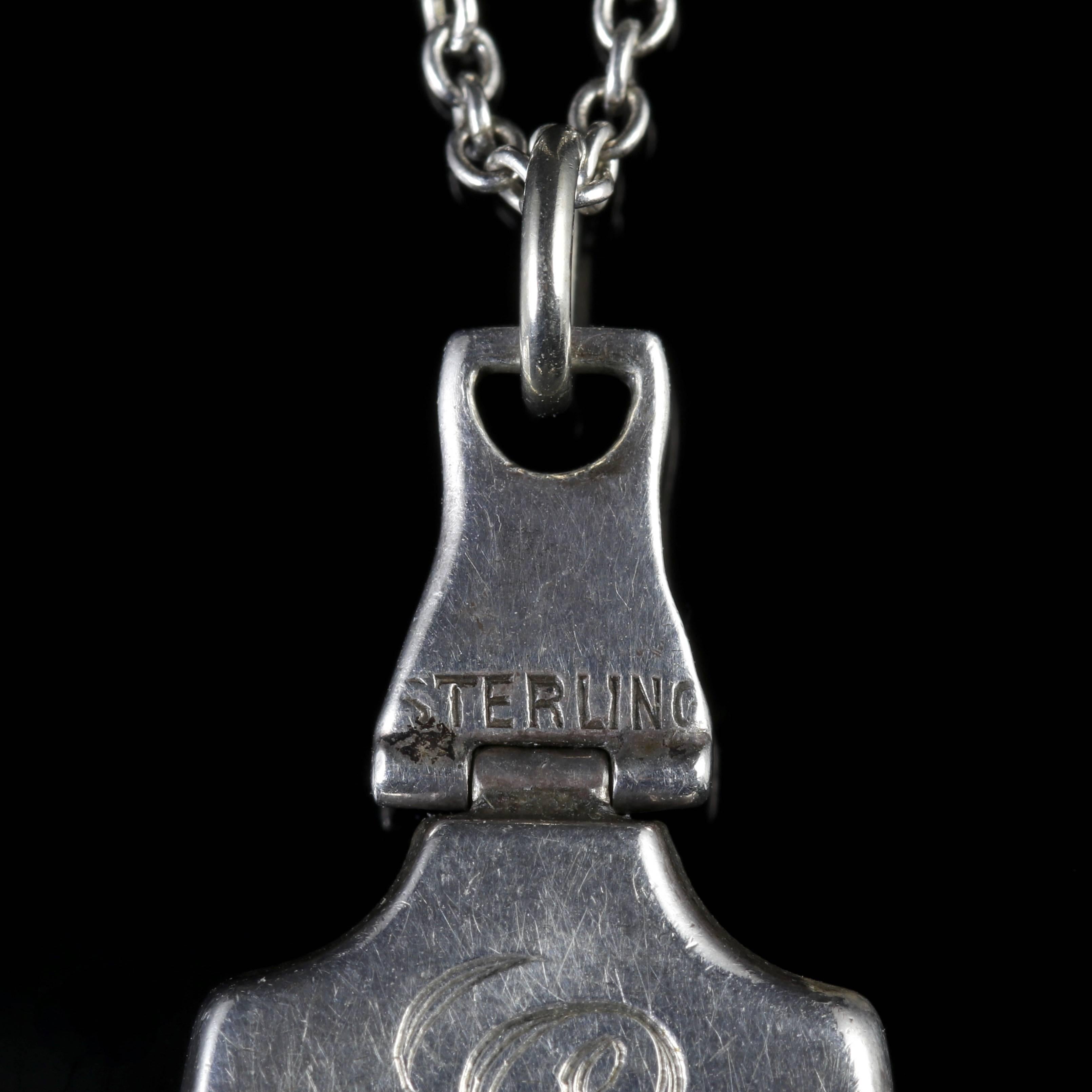Antique Art Deco Suffragette Enamel Locket Pendant Necklace Silver 5
