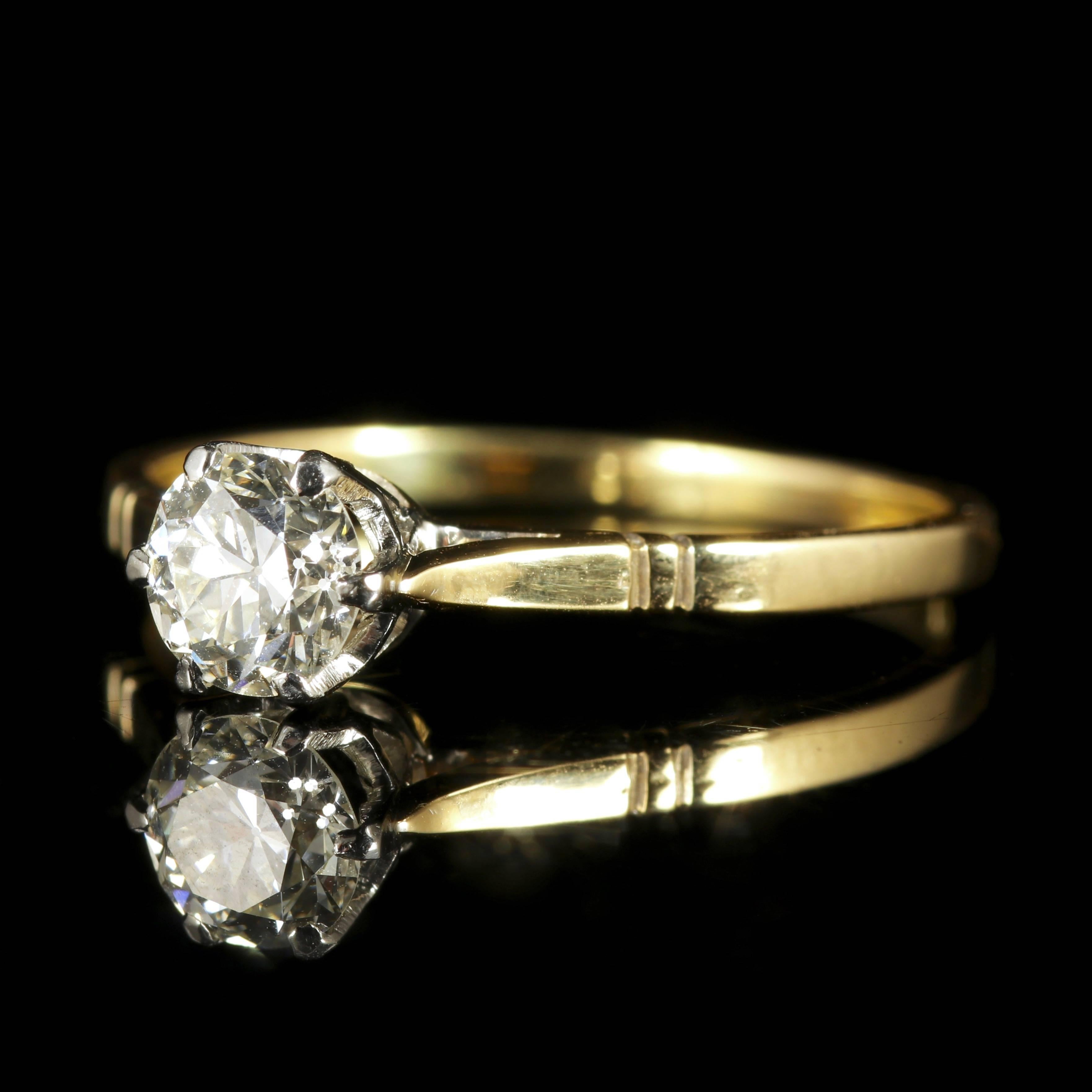 This genuine antique Edwardian solitaire Diamond ring is Circa 1915.

The lovely ring is set in 18ct Yellow Gold and Platinum,  hallmarked PLAT 18CT. 

The central Diamond is 0.65ct in size.

Diamond is the hardest mineral on Earth and this combined