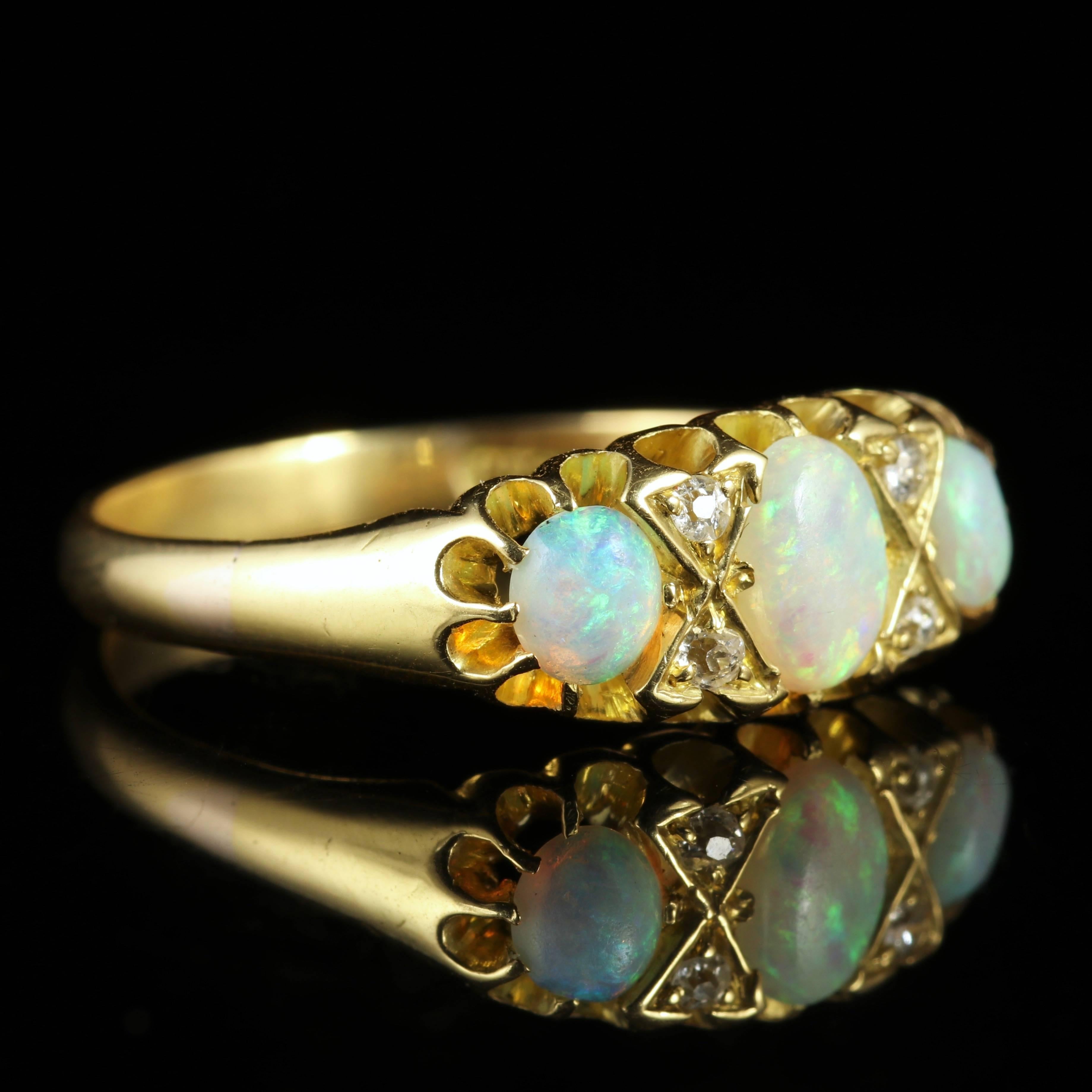 Women's Antique Victorian Opal Diamond Ring 18 Carat Gold, circa 1900