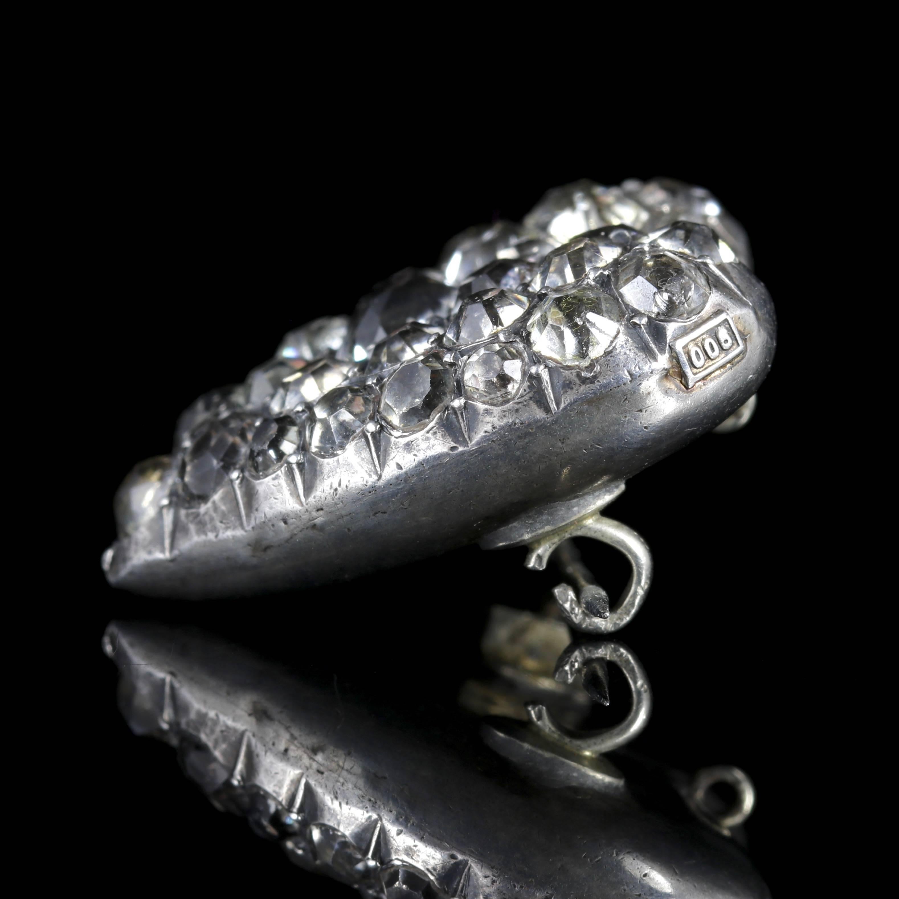 Antique Georgian Paste Heart Brooch Silver, circa 1800 In Excellent Condition In Lancaster, Lancashire