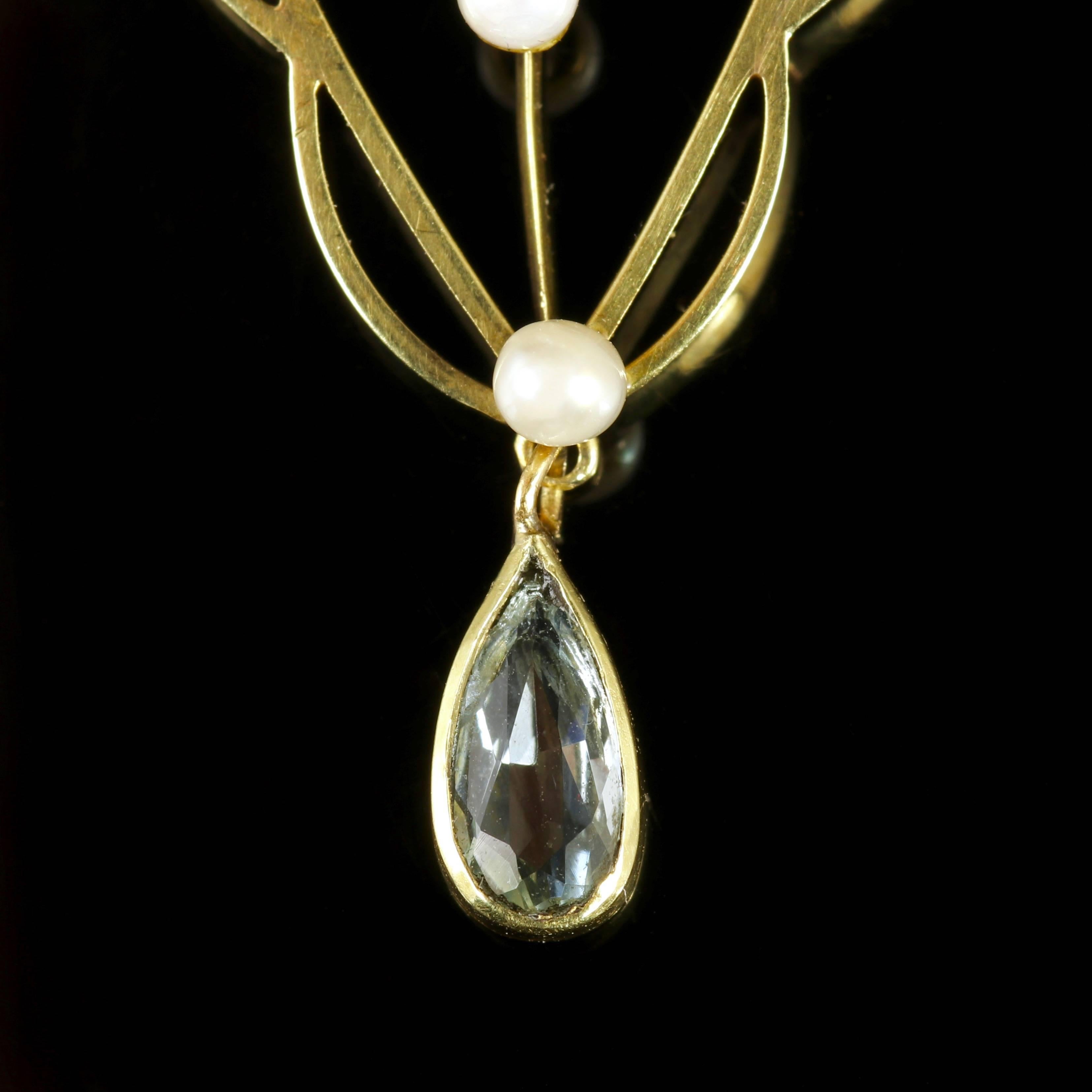 Victorian Antique Aquamarine Pearl Gold Pendant 15 Carat Gold
