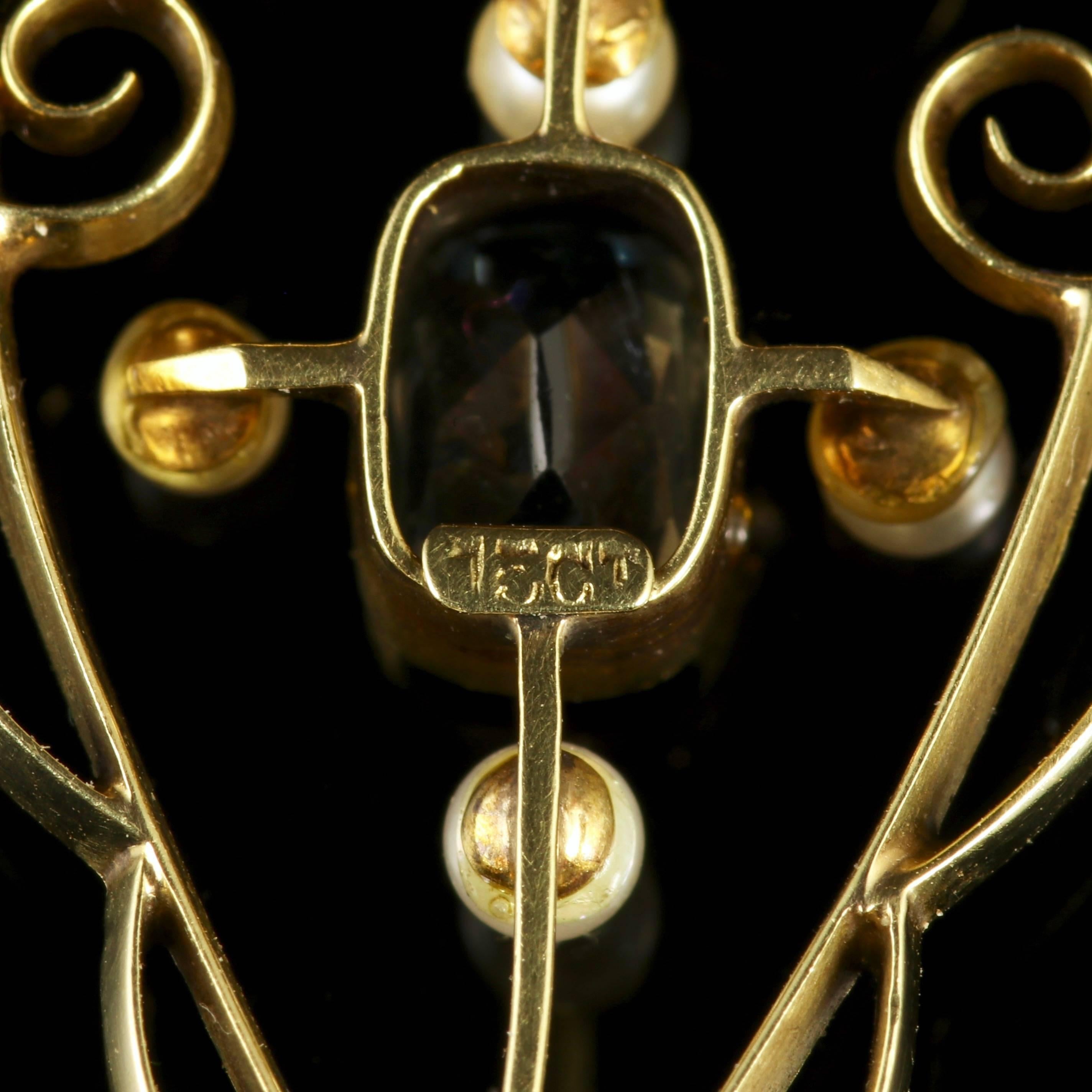 Antique Aquamarine Pearl Gold Pendant 15 Carat Gold 2