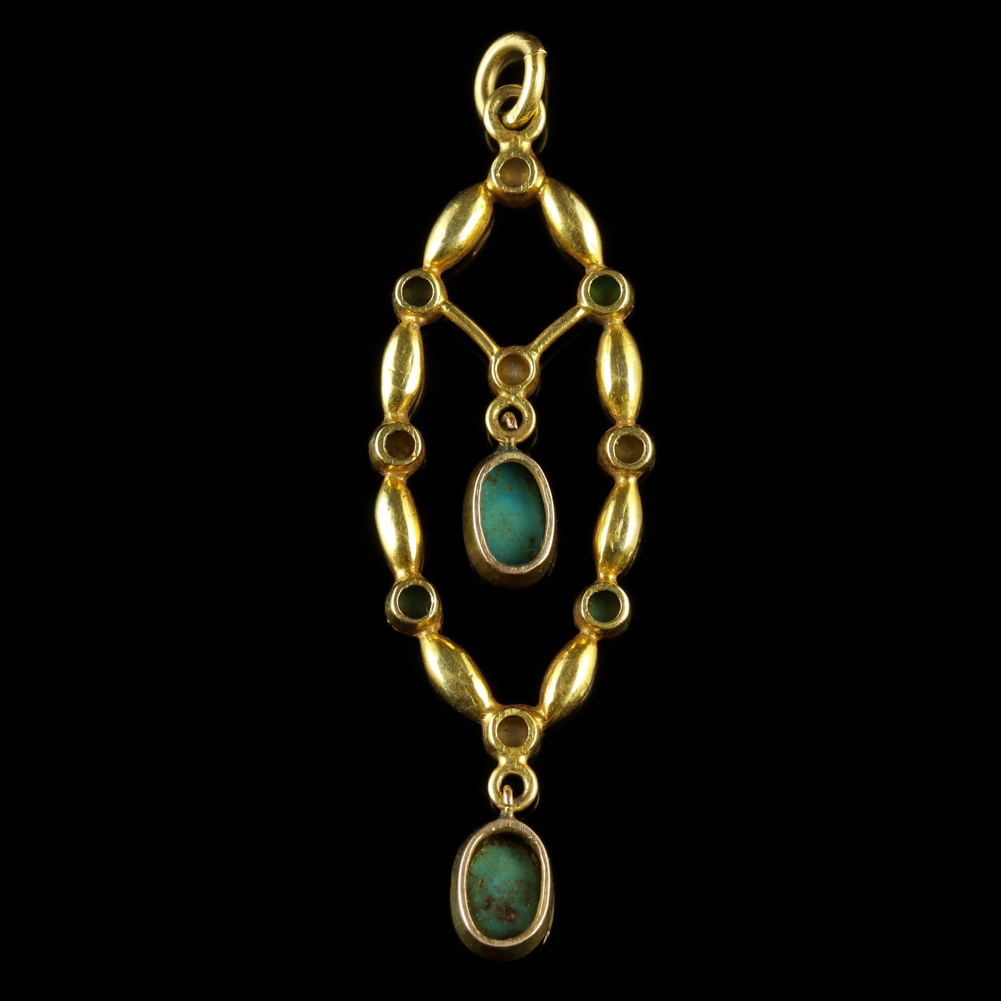 Antique Victorian Turquoise and Pearl, circa 1880 Pendant For Sale 3
