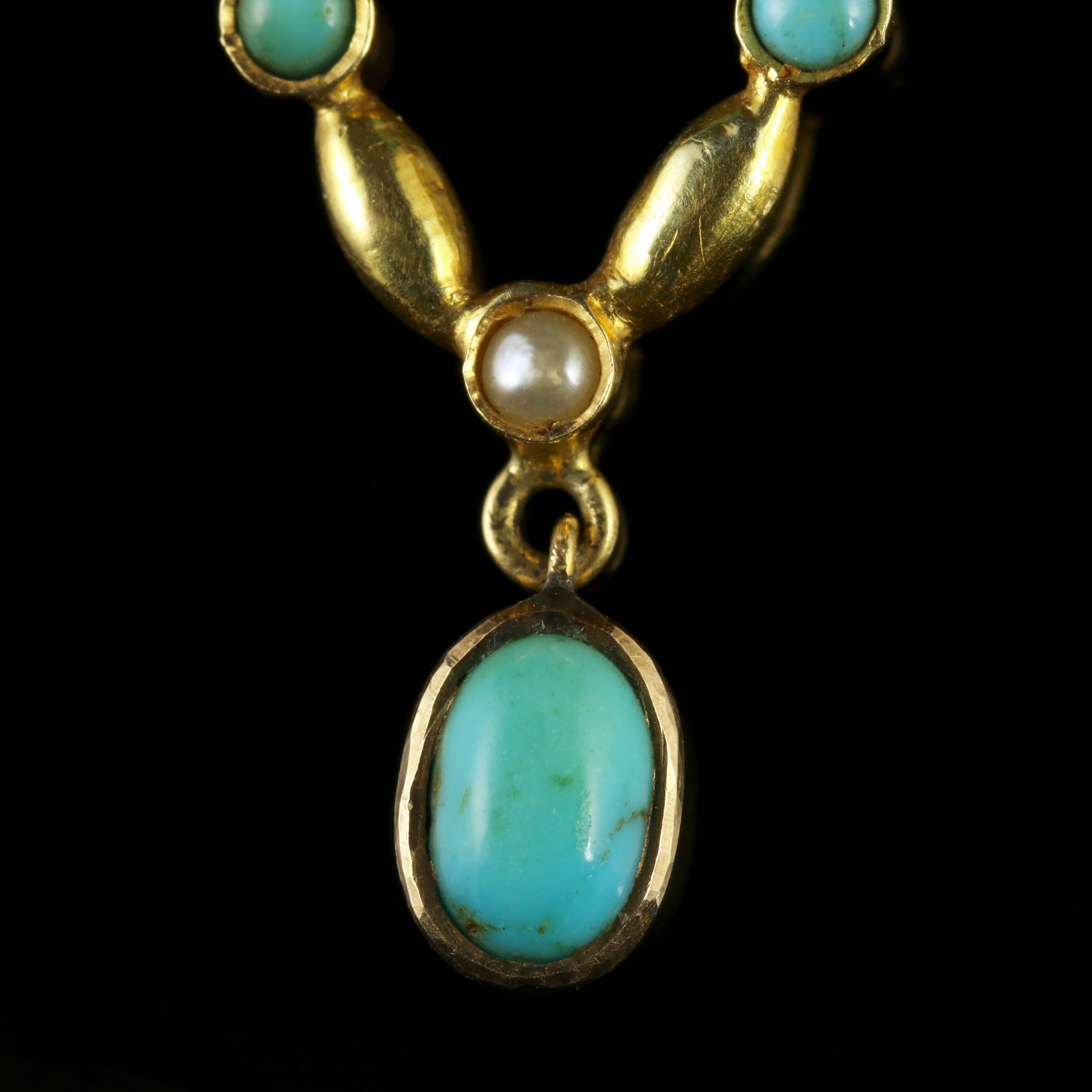 Antique Victorian Turquoise and Pearl, circa 1880 Pendant In Excellent Condition For Sale In Lancaster, Lancashire