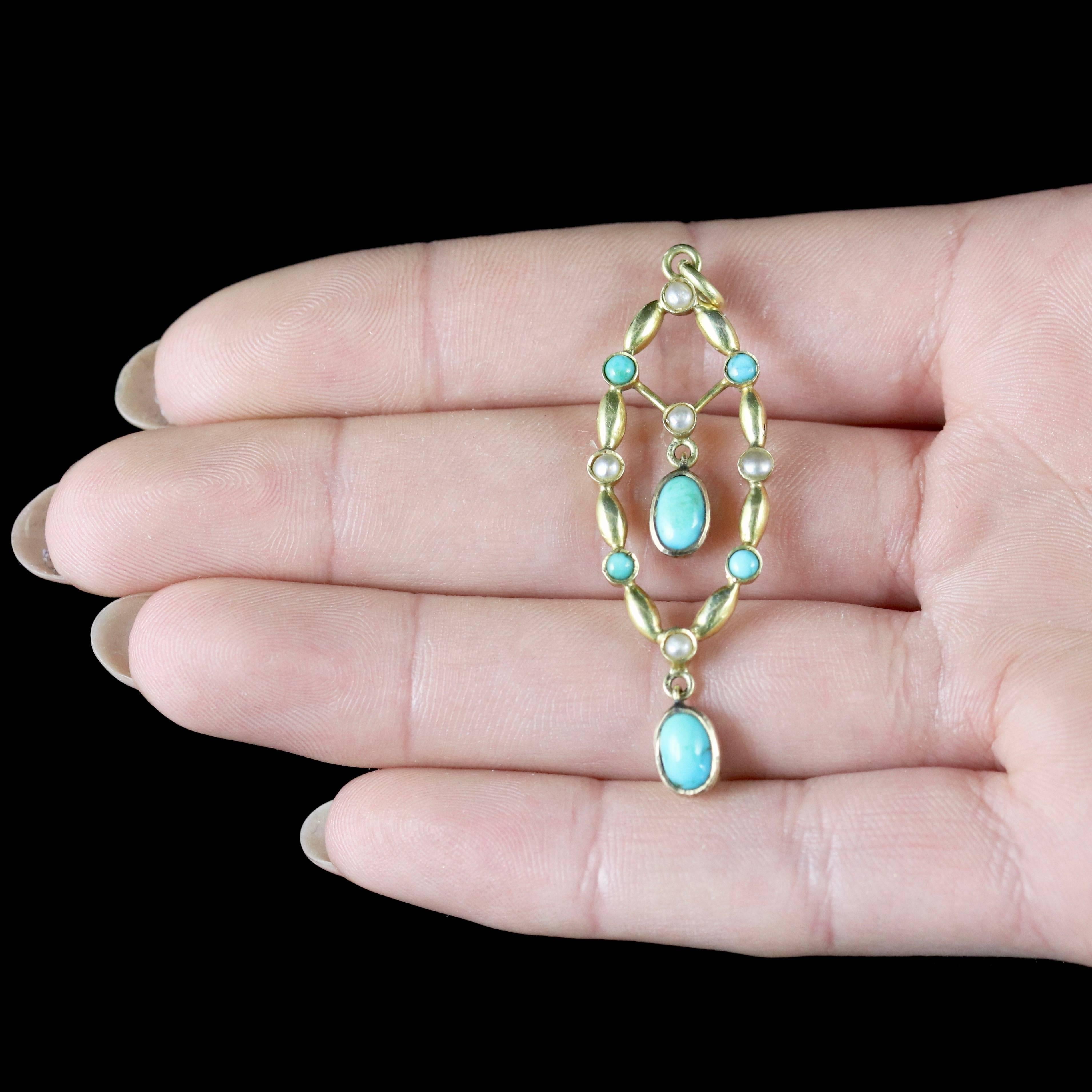 Antique Victorian Turquoise and Pearl, circa 1880 Pendant For Sale 4