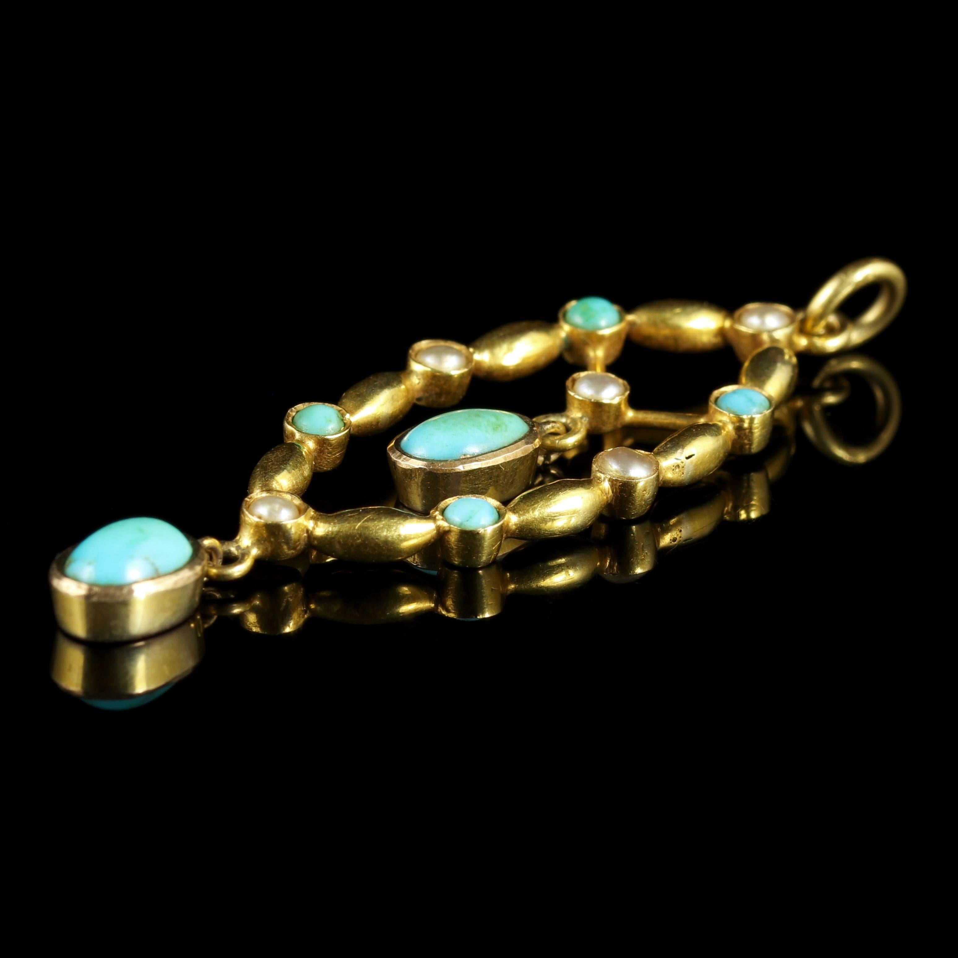 Antique Victorian Turquoise and Pearl, circa 1880 Pendant For Sale 1