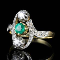 Antique Victorian French Emerald and Diamond Ring Circa 1900