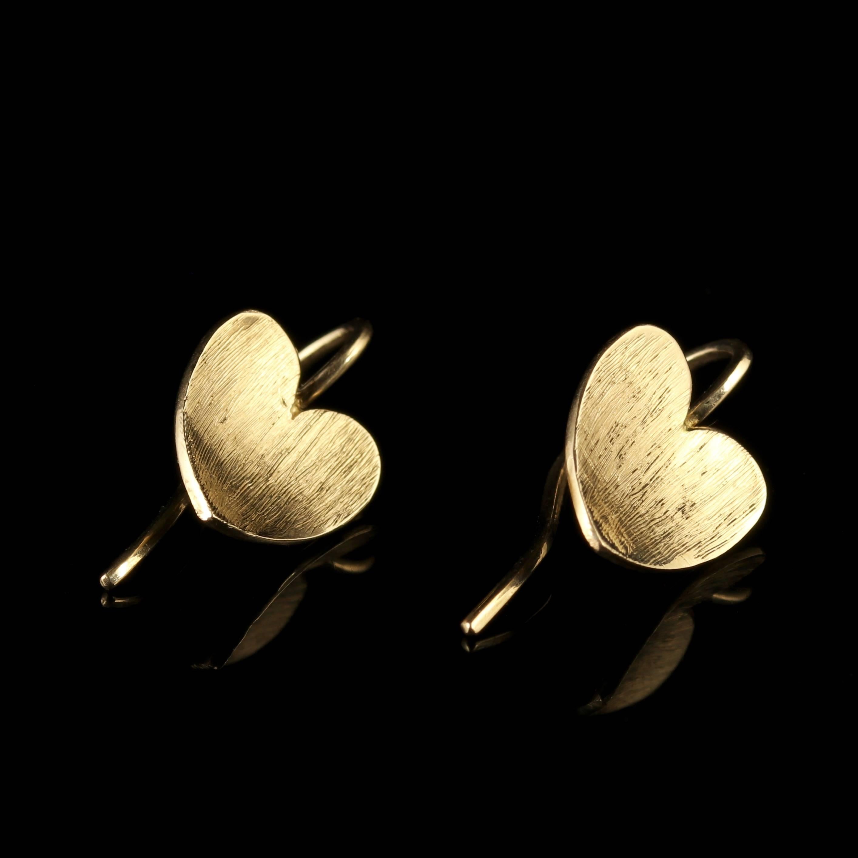 Women's Antique Victorian Gold Heart Earrings, circa 1900