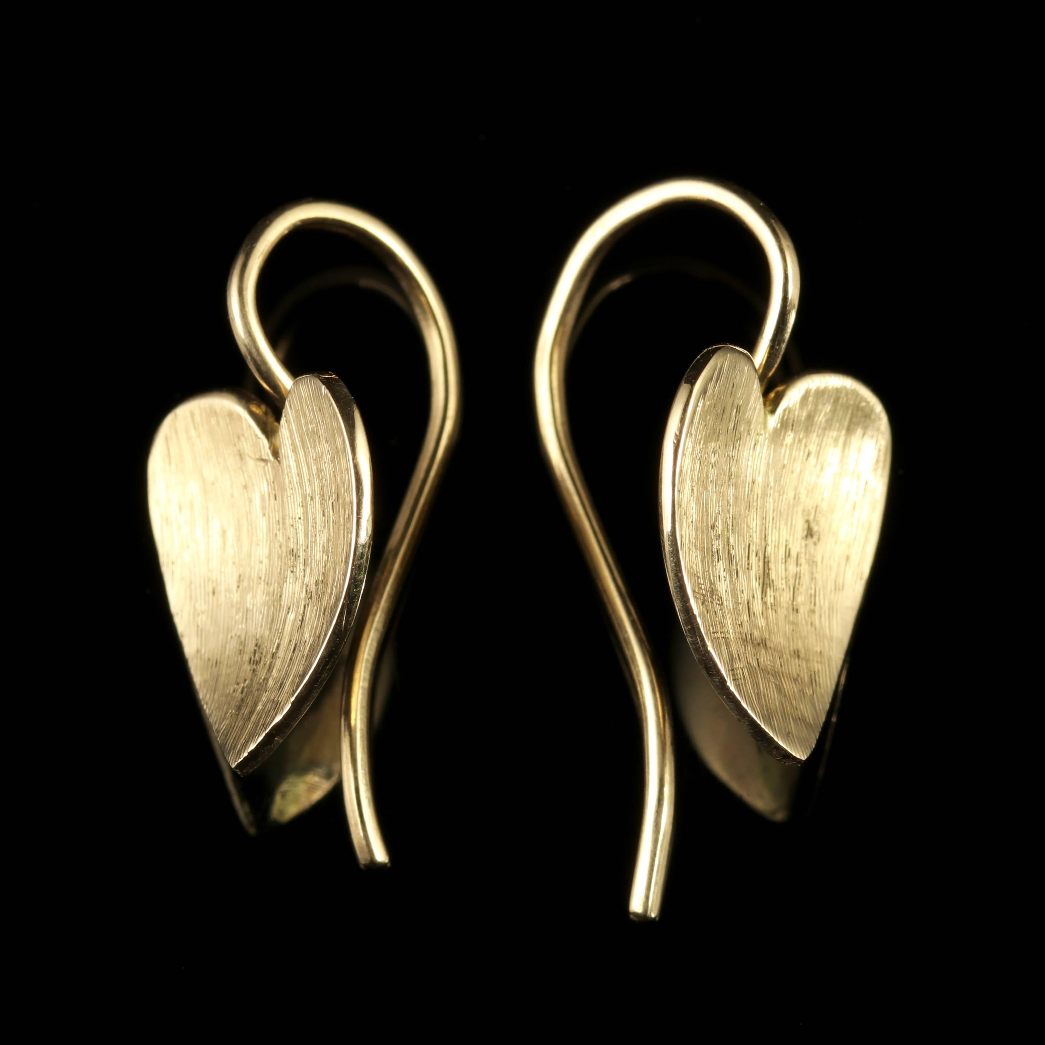 These beautiful Antique 9ct Rose Gold heart earrings are genuine Victorian, Circa 1900. 

Two beautiful polished hearts sit on each earring with a smooth matt finish that compliment the ear elegantly.

Hearts are a symbol of love and affection.

The