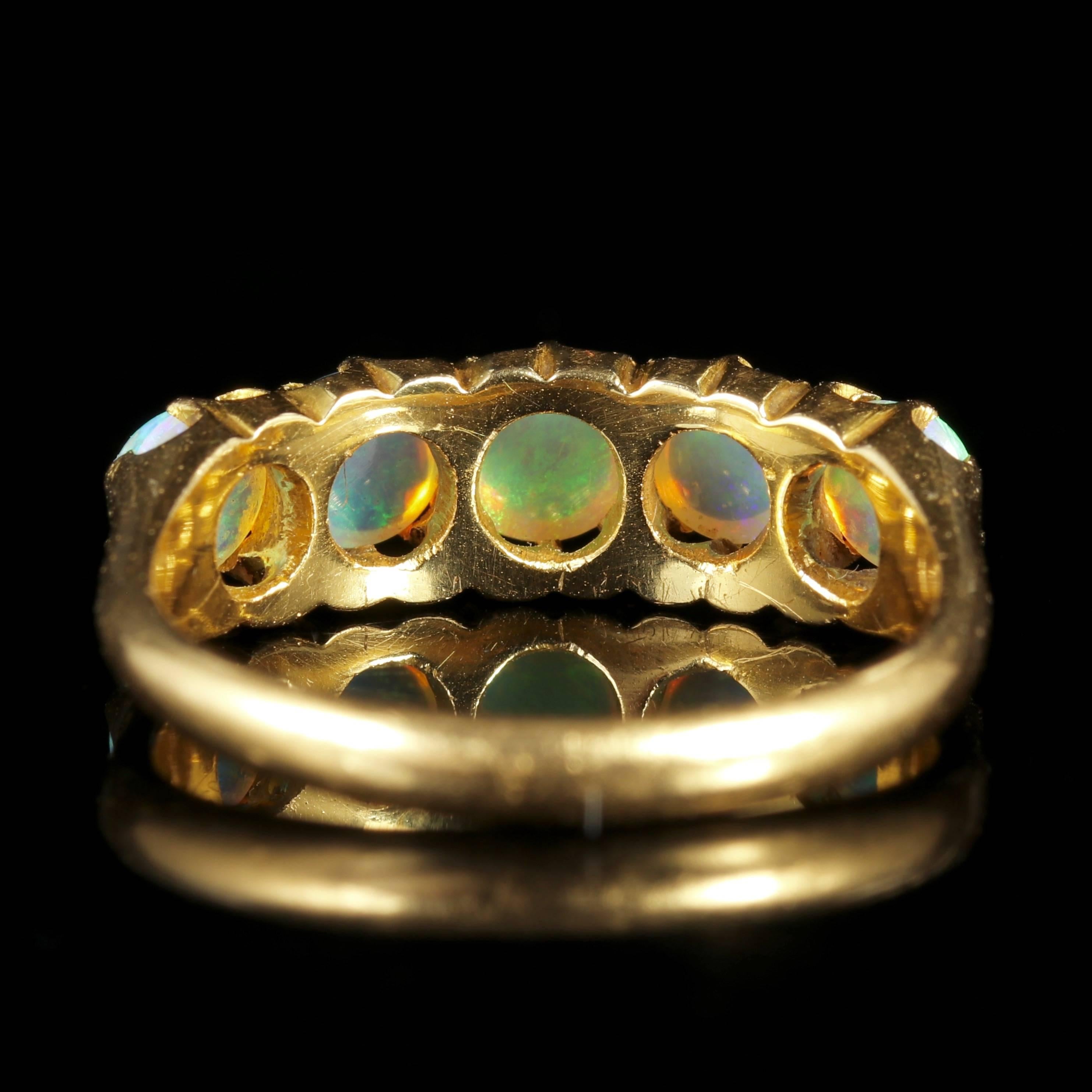 Women's Antique Victorian Opal Gold Ring Natural Opal Blues, 1901
