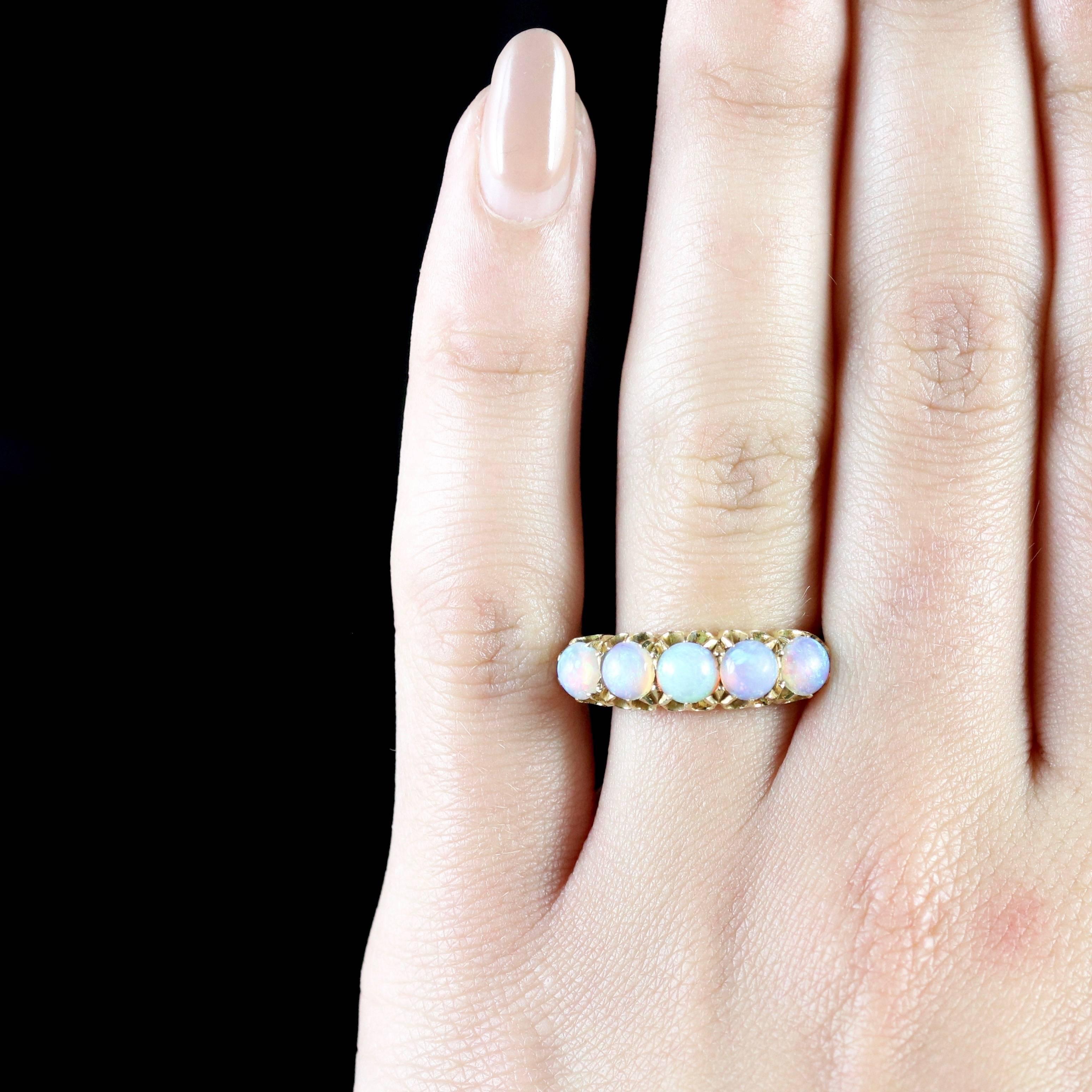 Antique Victorian Opal Gold Ring Natural Opal Blues, 1901 4