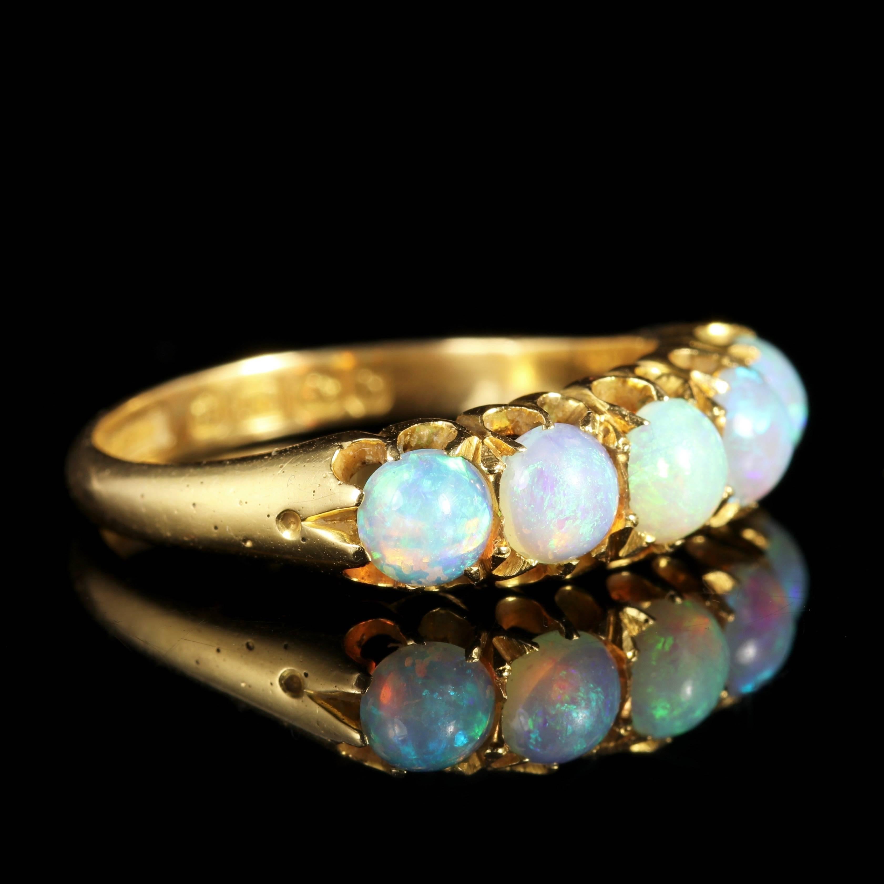 Antique Victorian Opal Gold Ring Natural Opal Blues, 1901 1