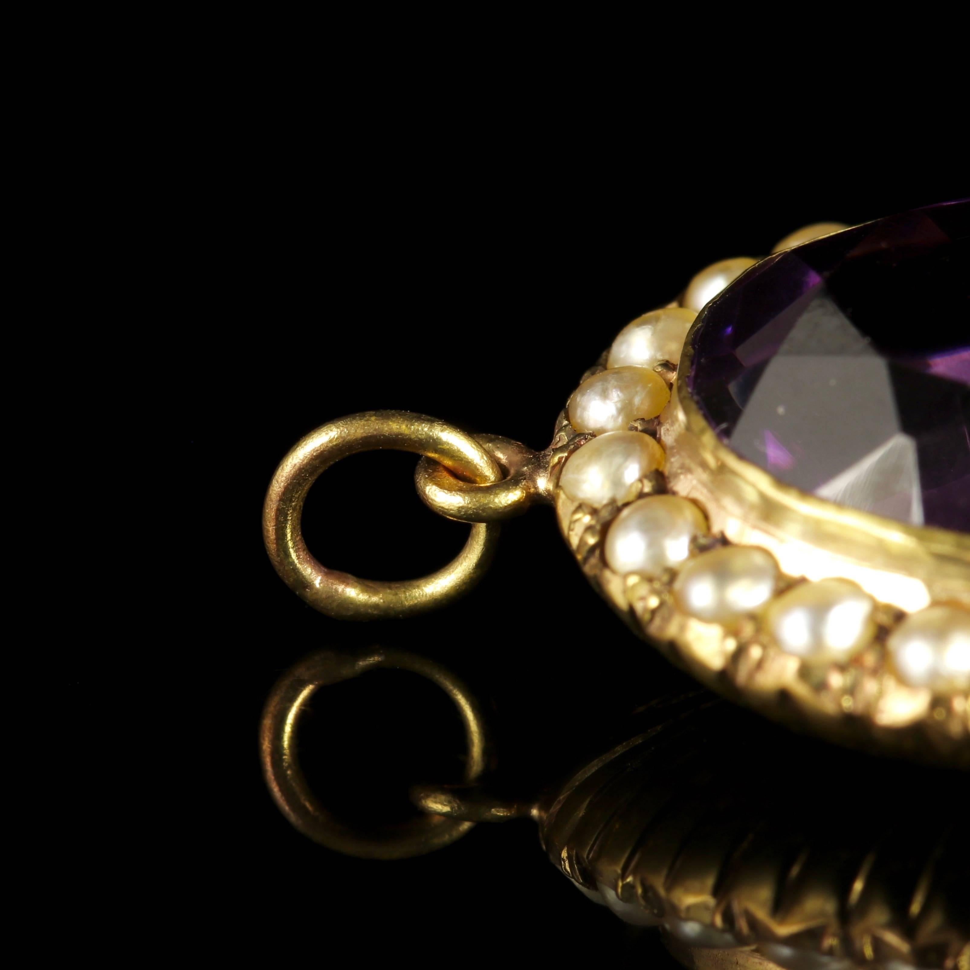 Antique Victorian Amethyst Pearl Gold Pendant In Excellent Condition In Lancaster, Lancashire