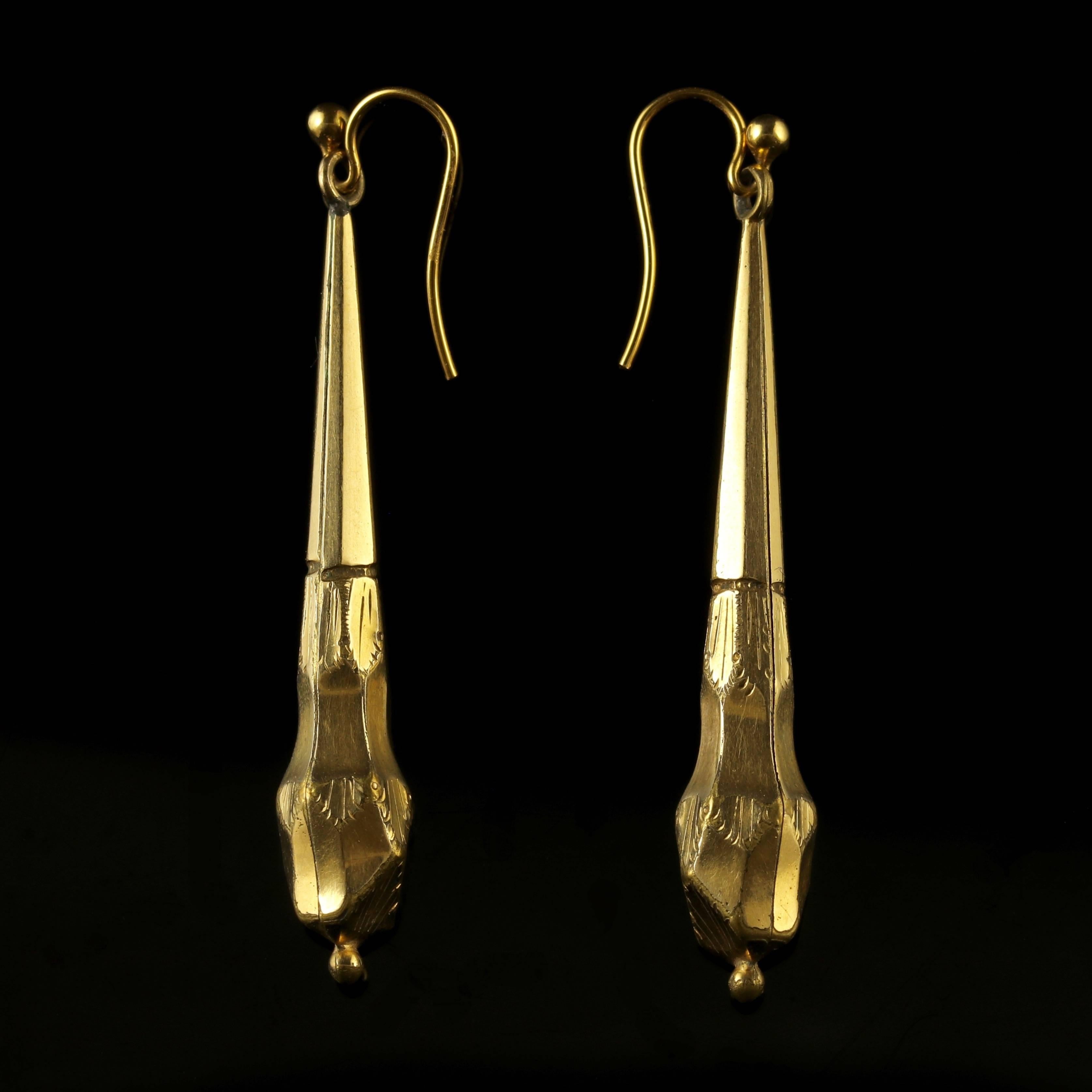 Antique Victorian Long Gold Gilt Earrings, circa 1900 2
