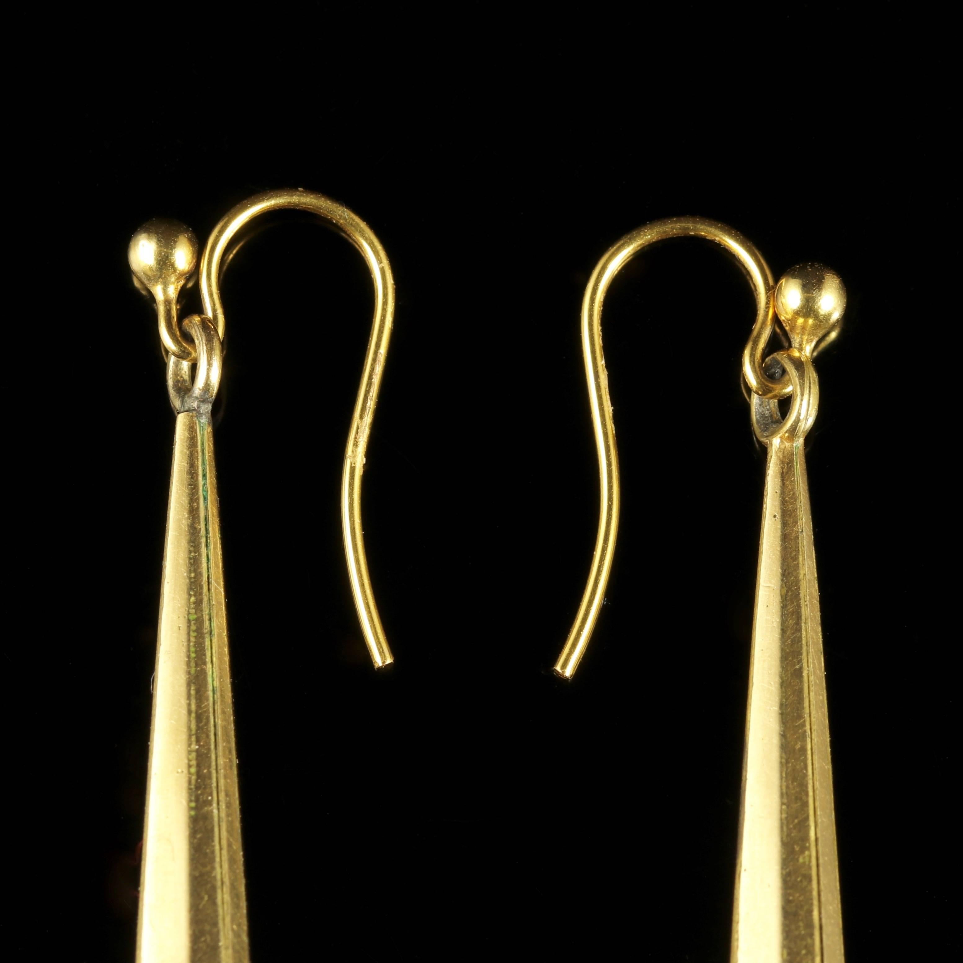 Antique Victorian Long Gold Gilt Earrings, circa 1900 In Excellent Condition In Lancaster, Lancashire
