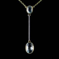 Antique Edwardian Aquamarine Gold Pendant on Chain