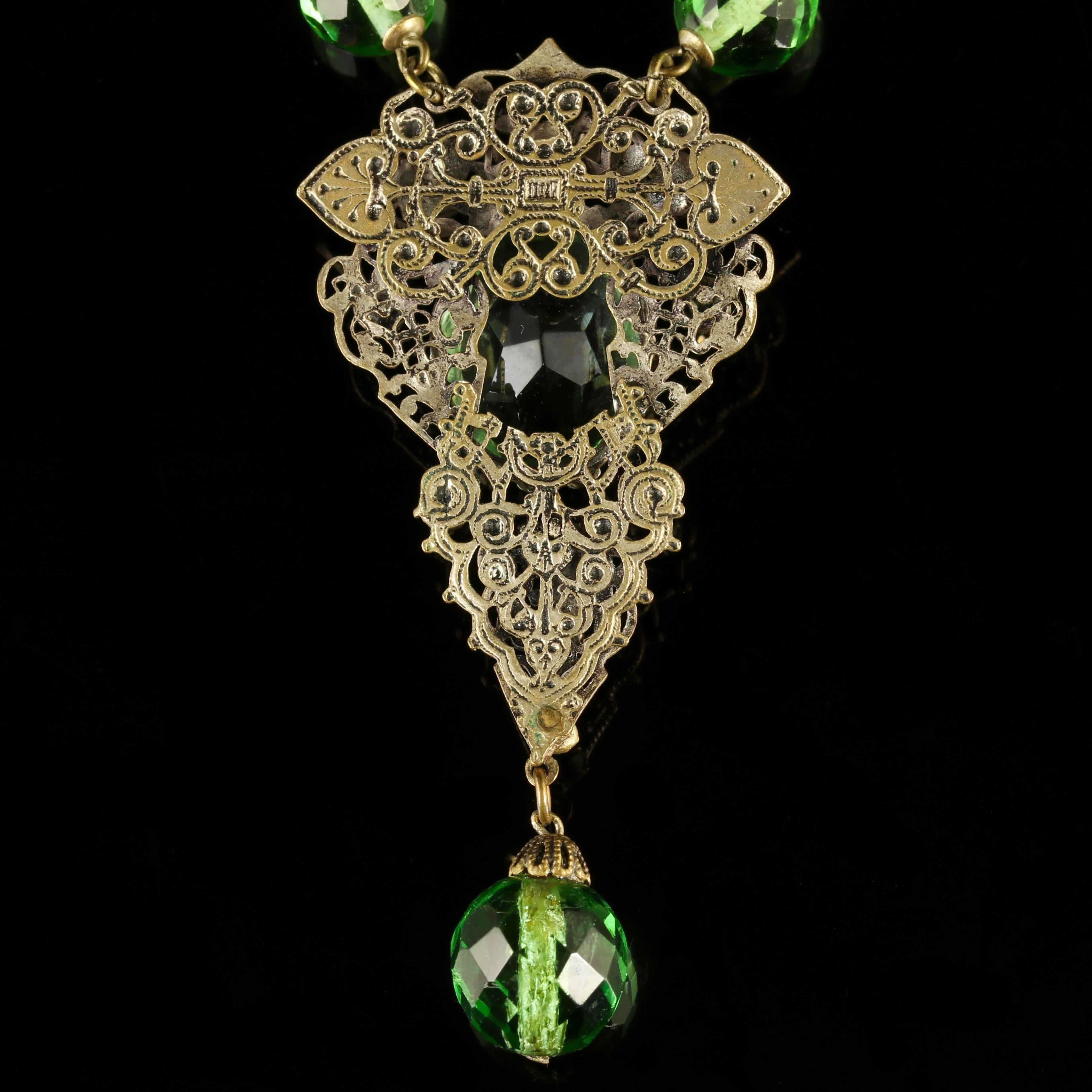Antique Victorian Green Paste Necklace Filigree, 1900 For Sale 2