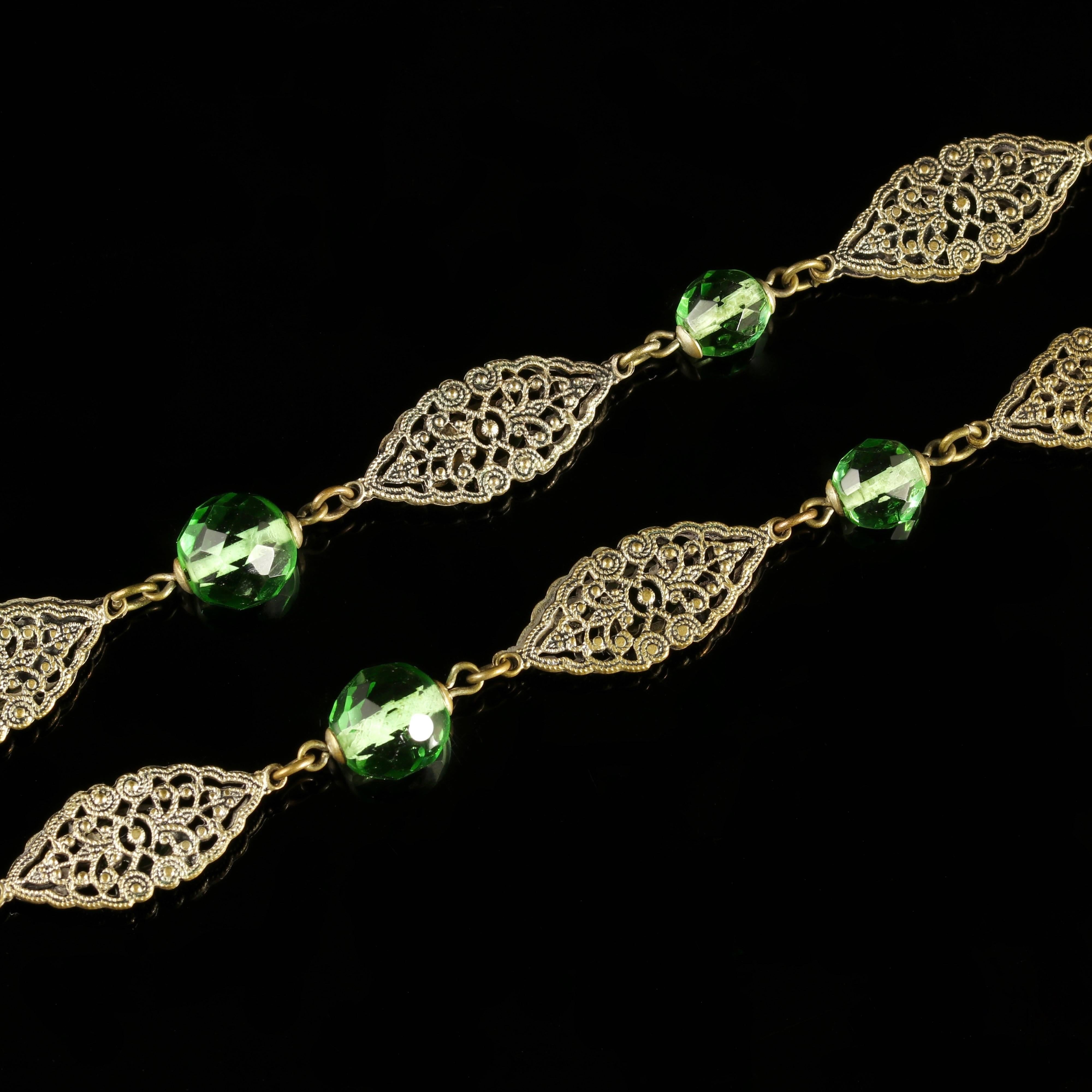 Women's Antique Victorian Green Paste Necklace Filigree, 1900 For Sale