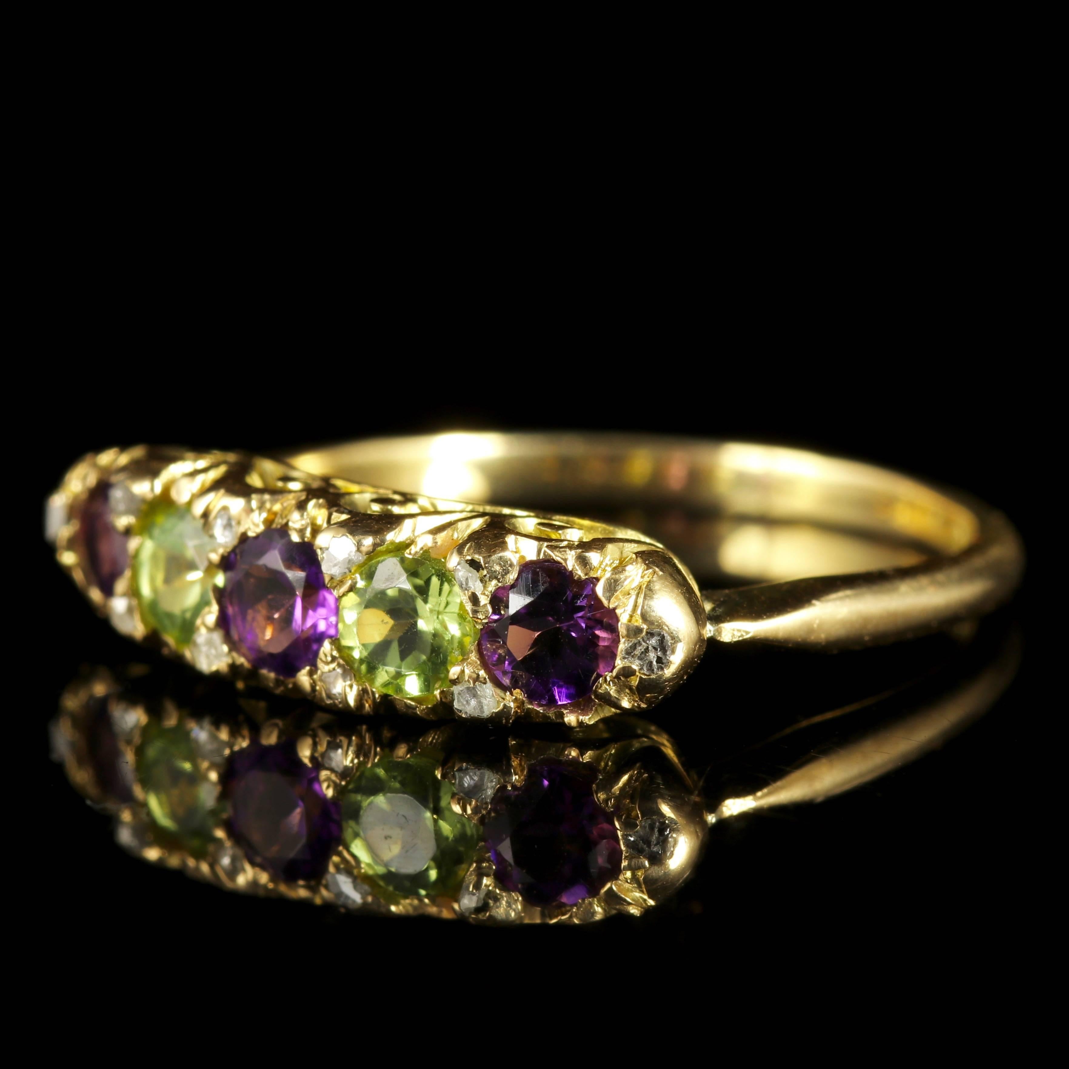 This genuine Victorian 18ct Yellow Gold ring is all original from the Suffragette period, Circa 1900. 

Suffragettes liked to be depicted as feminine, their jewellery was chosen to counter the stereotypes put forward by opponents that they were