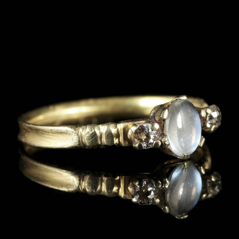 Antique Moonstone Diamond Ring 18 Carat Gold, circa 1800 at