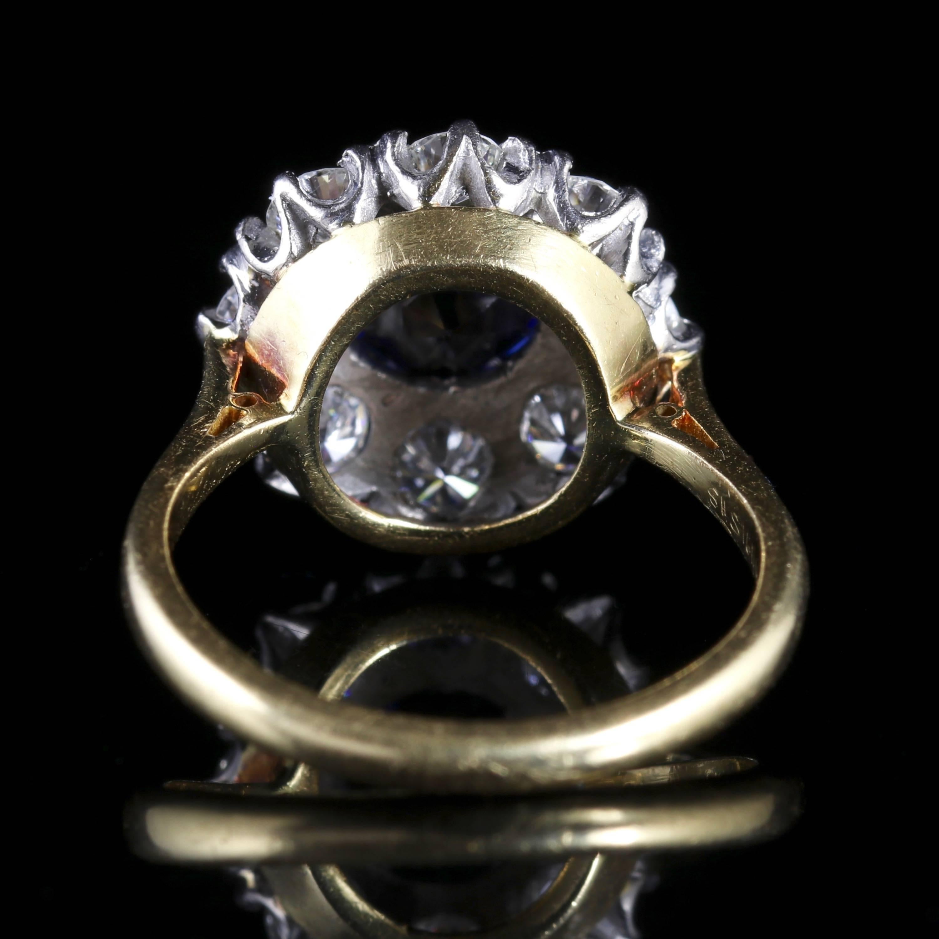 Antique Sapphire Diamond Custer Ring Vs1 Diamonds Superb Engagement Ring In Excellent Condition In Lancaster, Lancashire